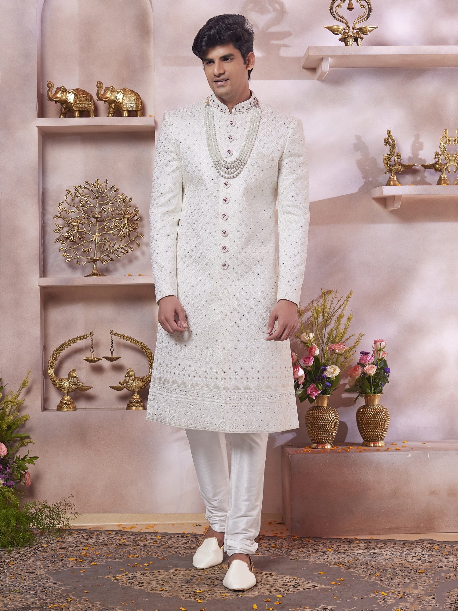 Off White Wedding Sherwani In Indowestern Style