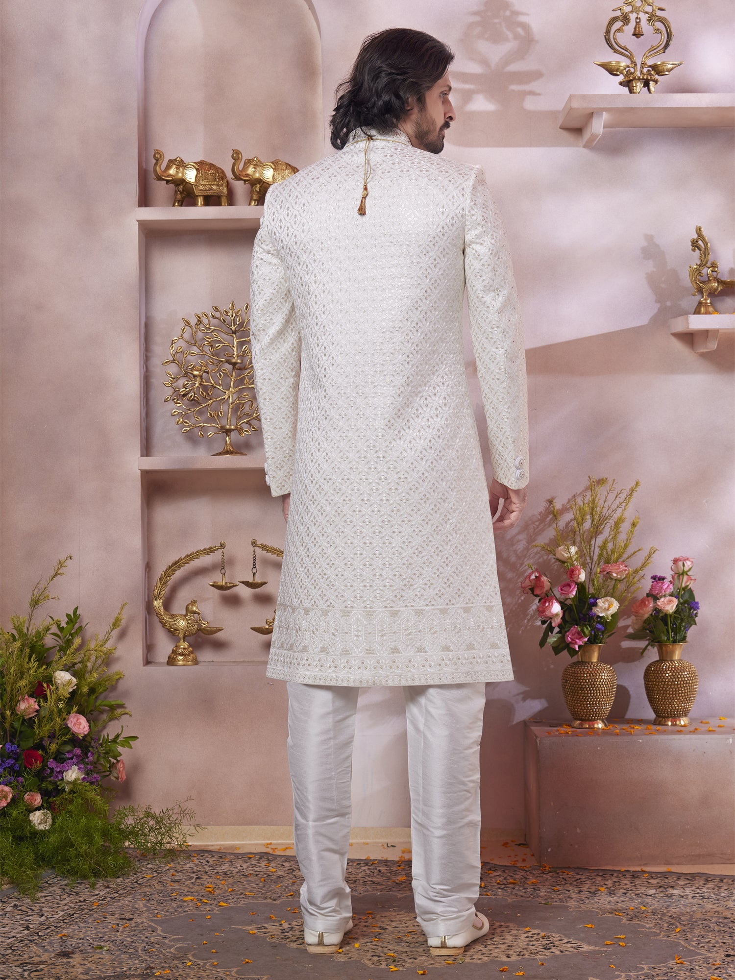 Off White Sequins Embroidered Men's Sherwani