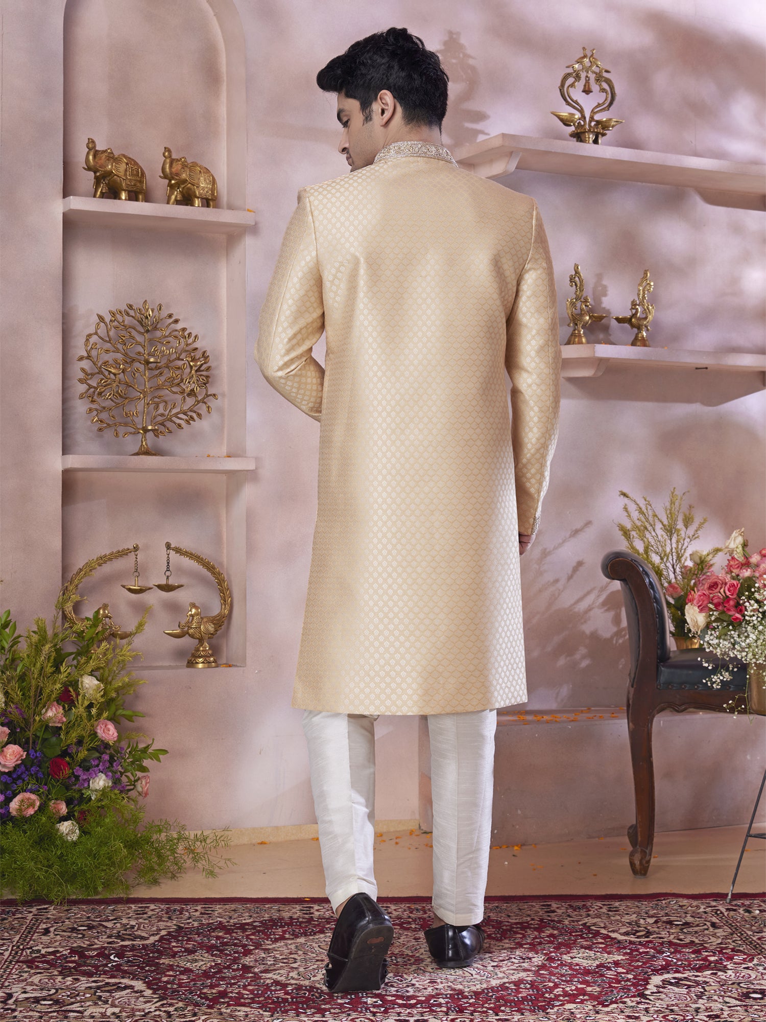 Golden Men's Indowestern Style Sherwani Set