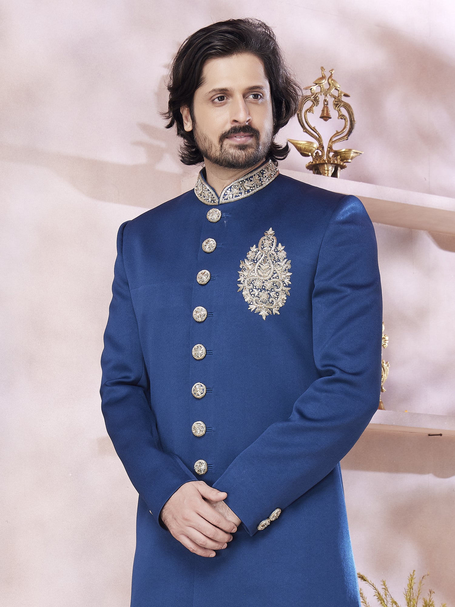 Royal Blue Wedding Wear Indowestern For Mens