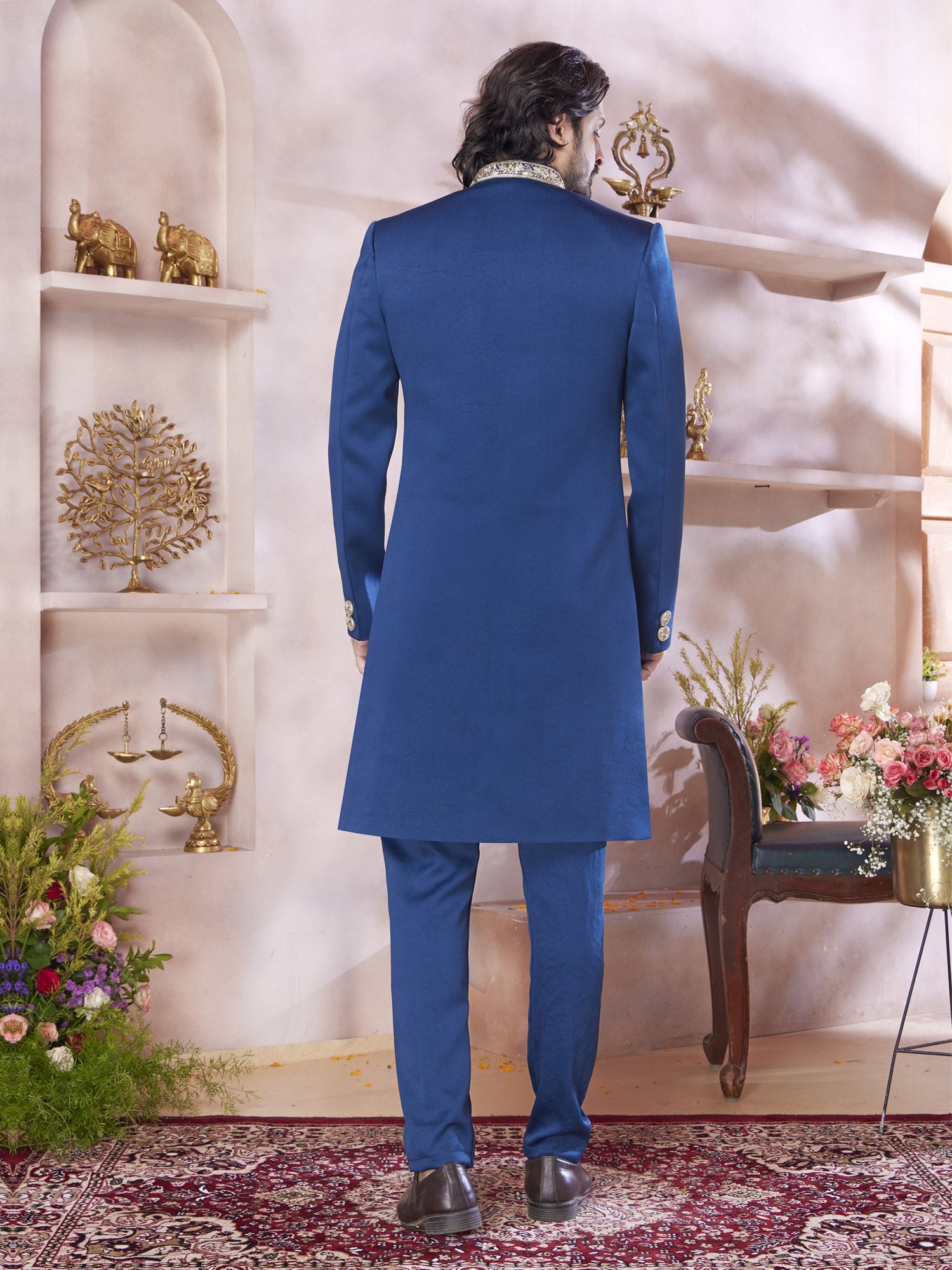 Royal Blue Wedding Wear Indowestern For Mens
