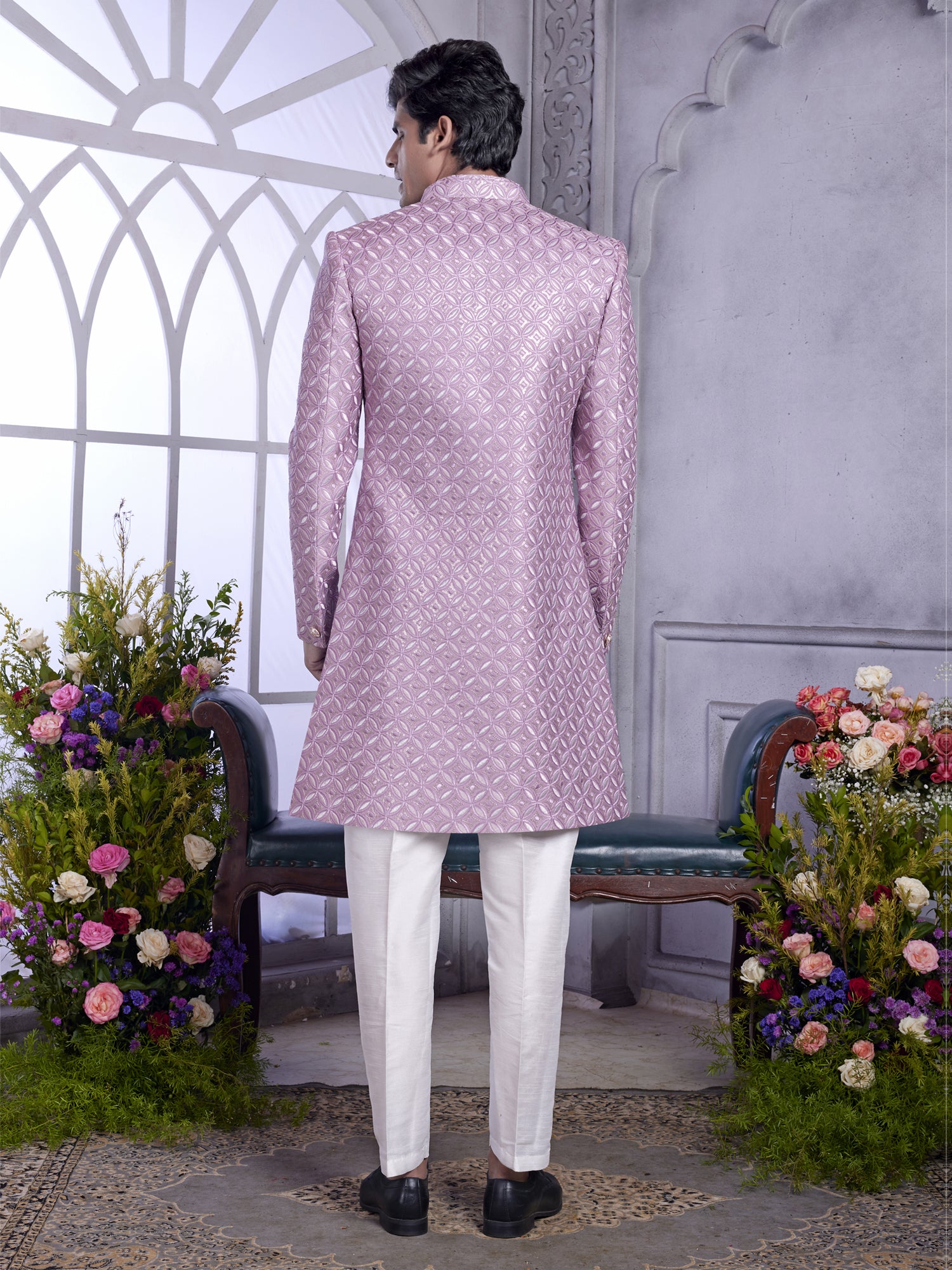 Lilac Indowestern Set For Men With Open Jacket