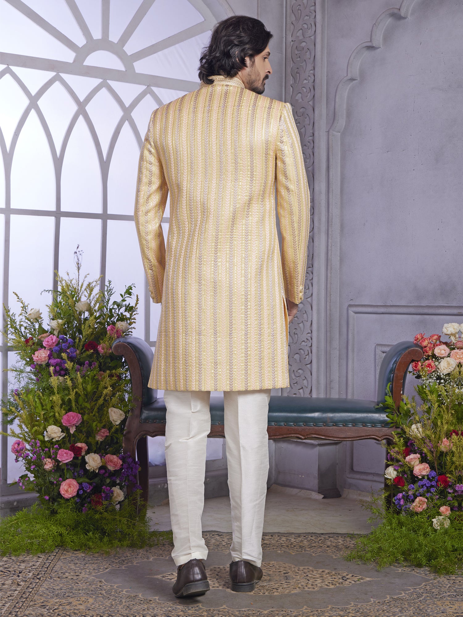 Yellow Sequins Embroidered Festive Indowestern Set
