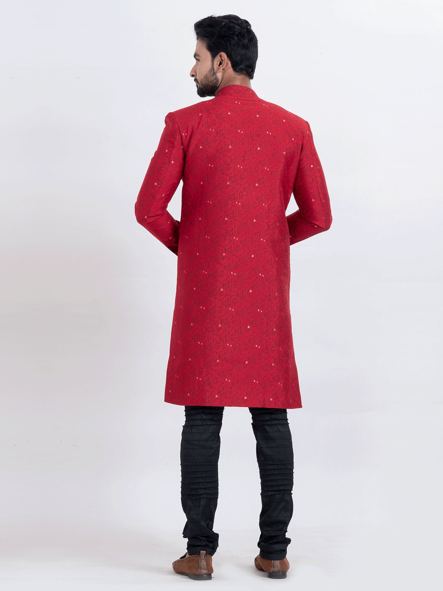 Cardinal Red Floral Printed Festive Indowestern Set
