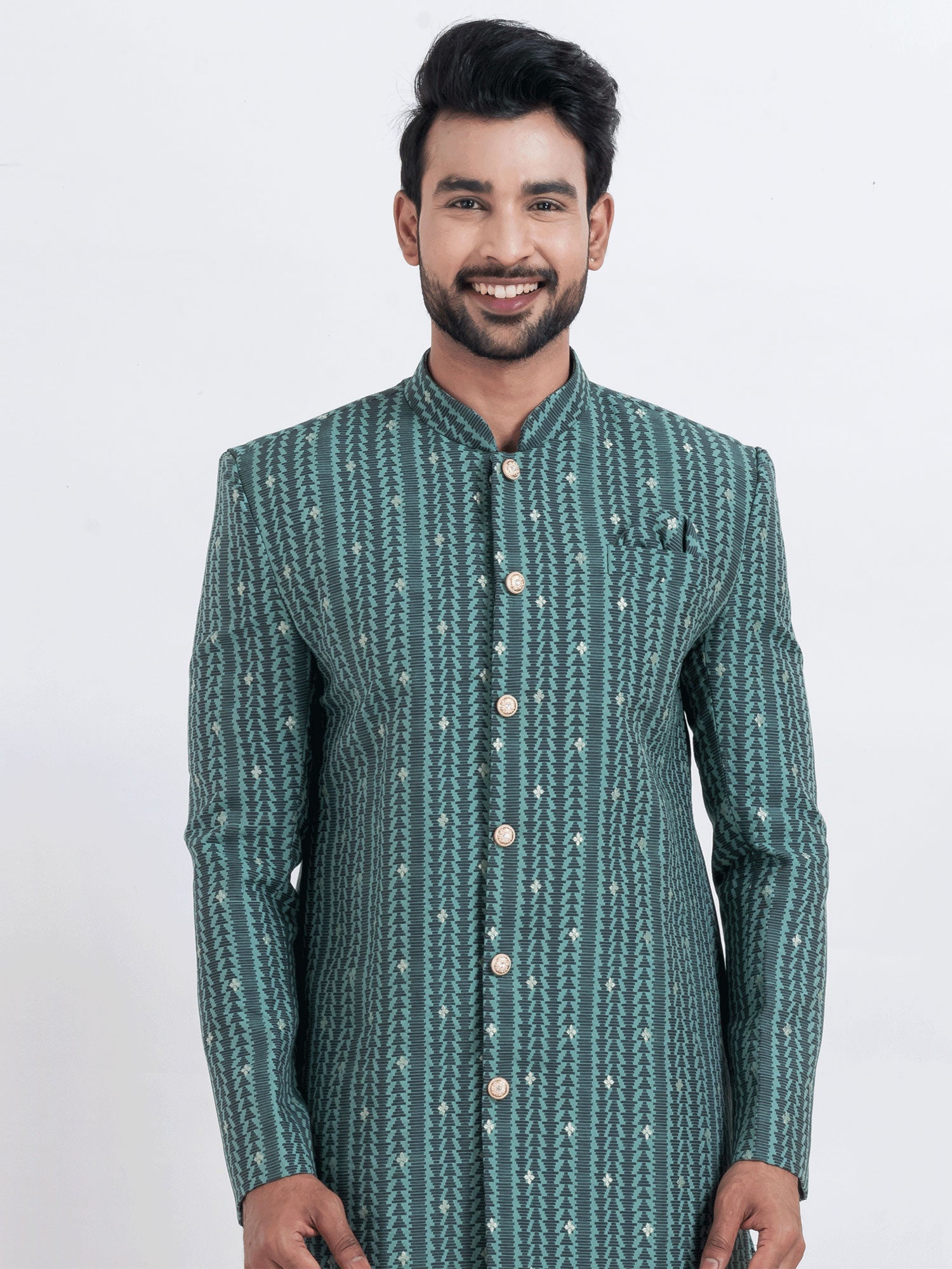 Peacock Green Printed Men's Indowestern Set