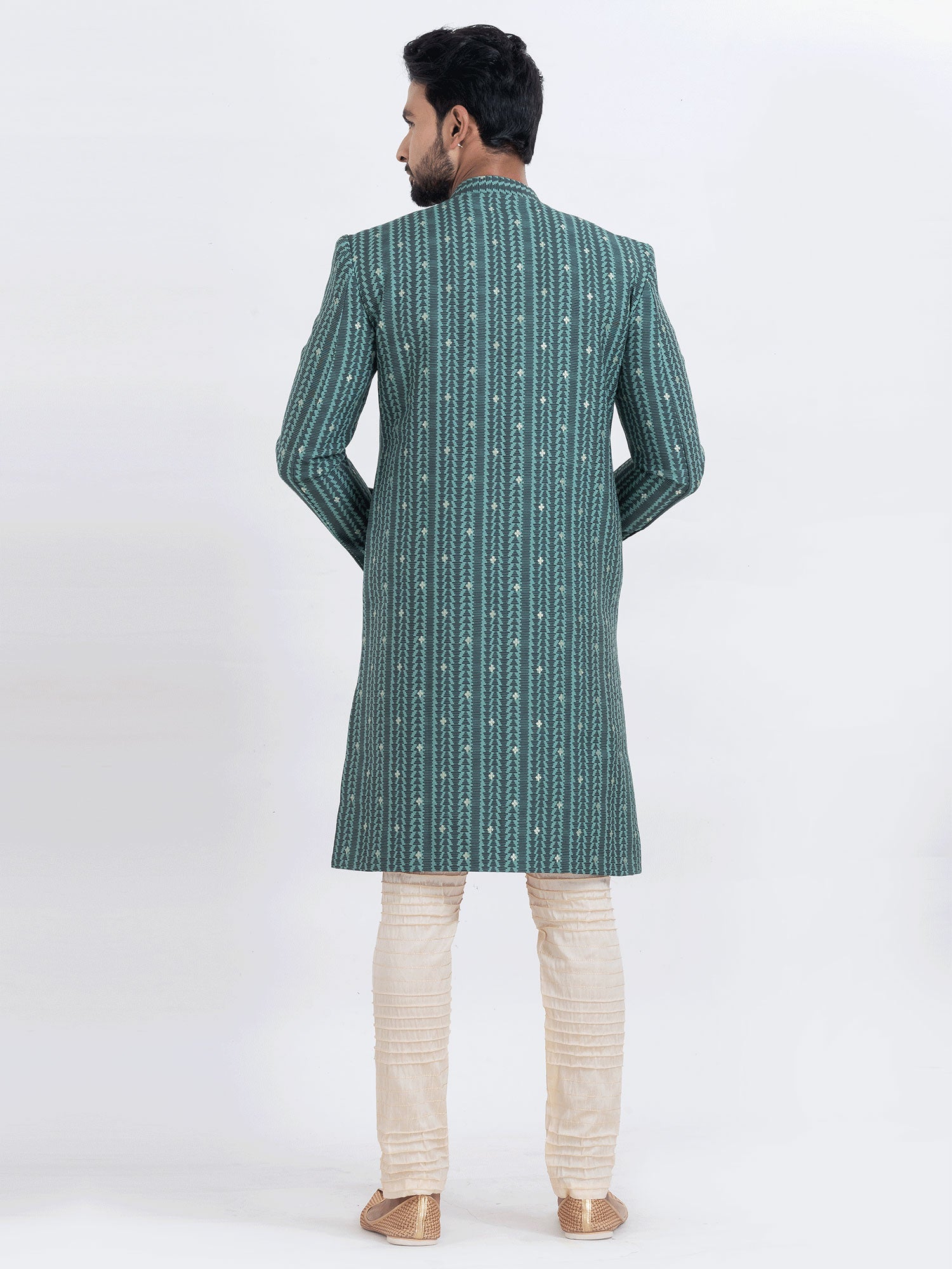 Peacock Green Printed Men's Indowestern Set