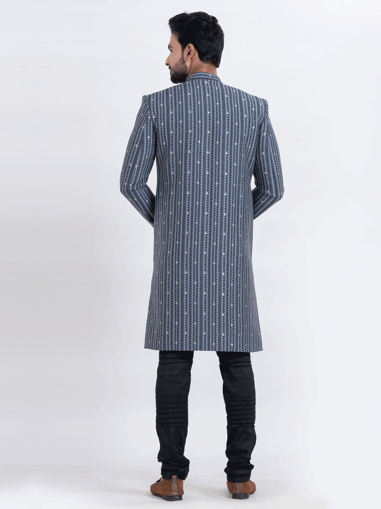 Blue Casual Wear Silk Indo Western In Print