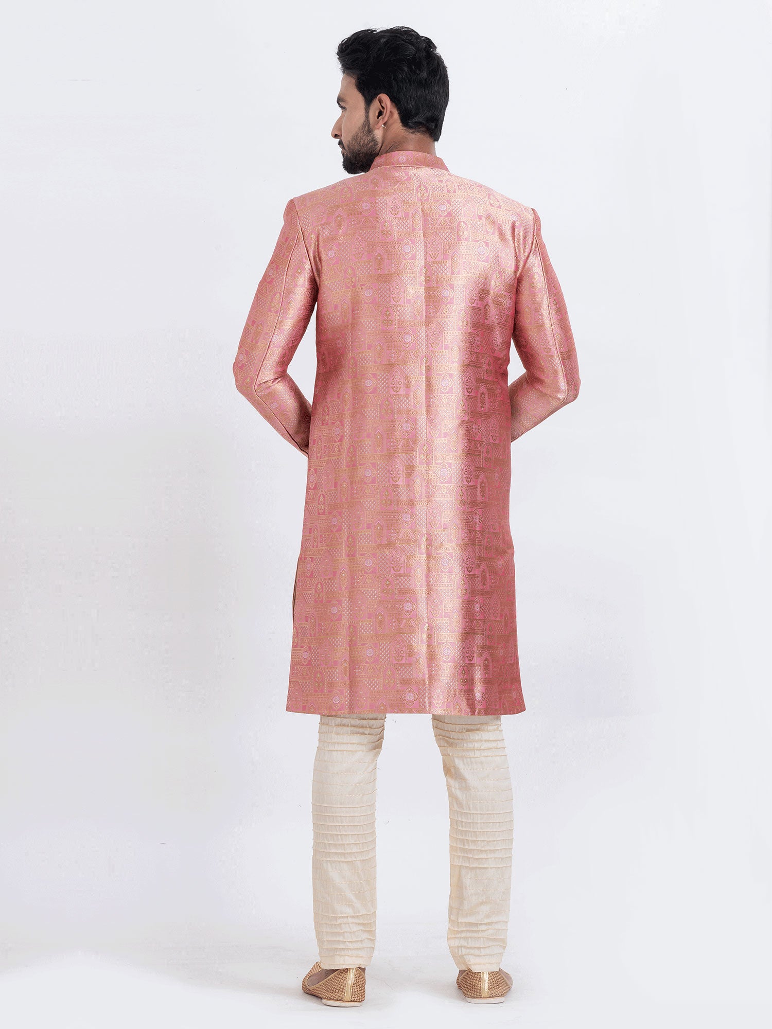 Rose Pink Indowestern Set In Silk For Mens