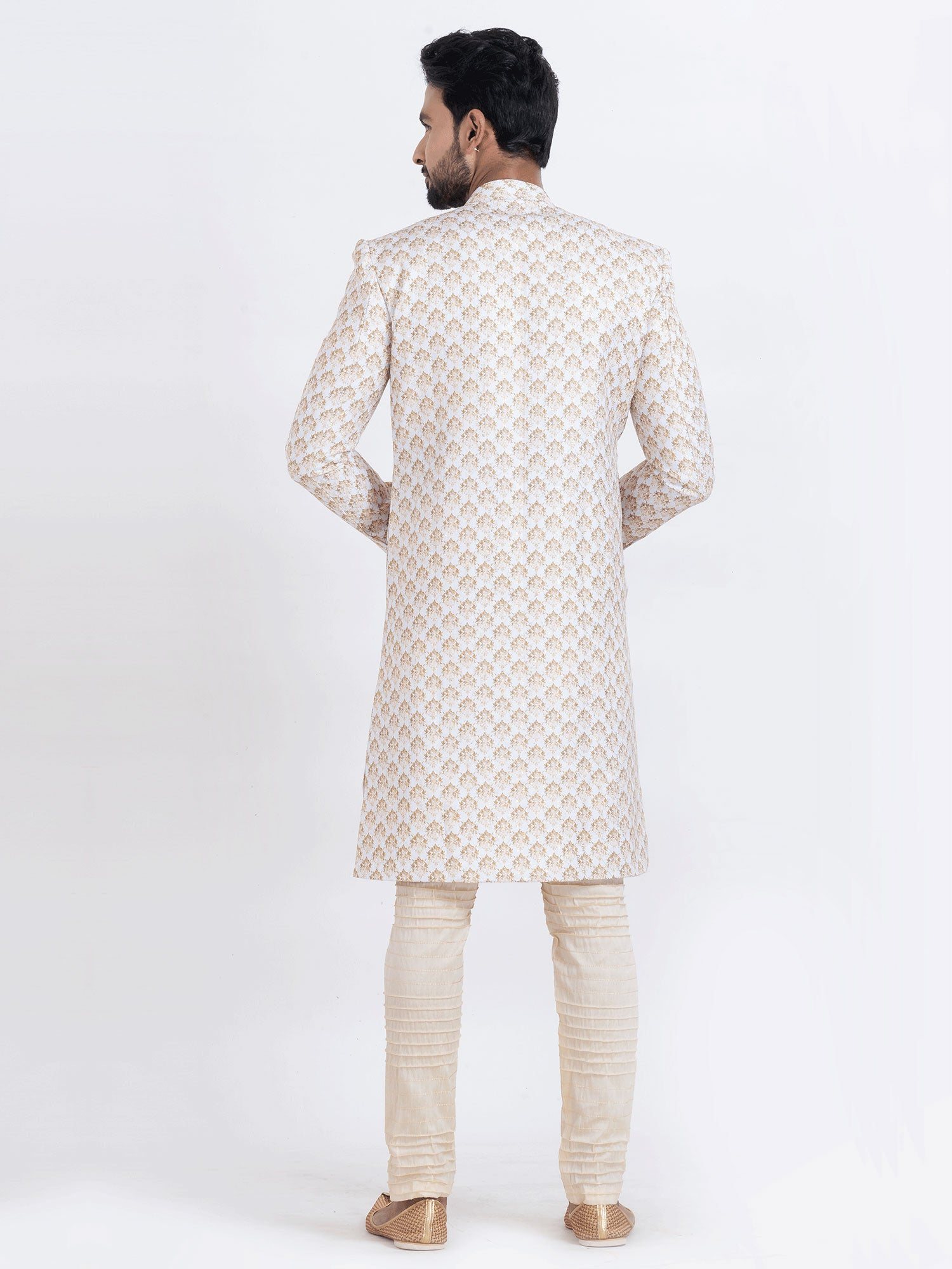 Off White Cotton Indo Western In Floral Work