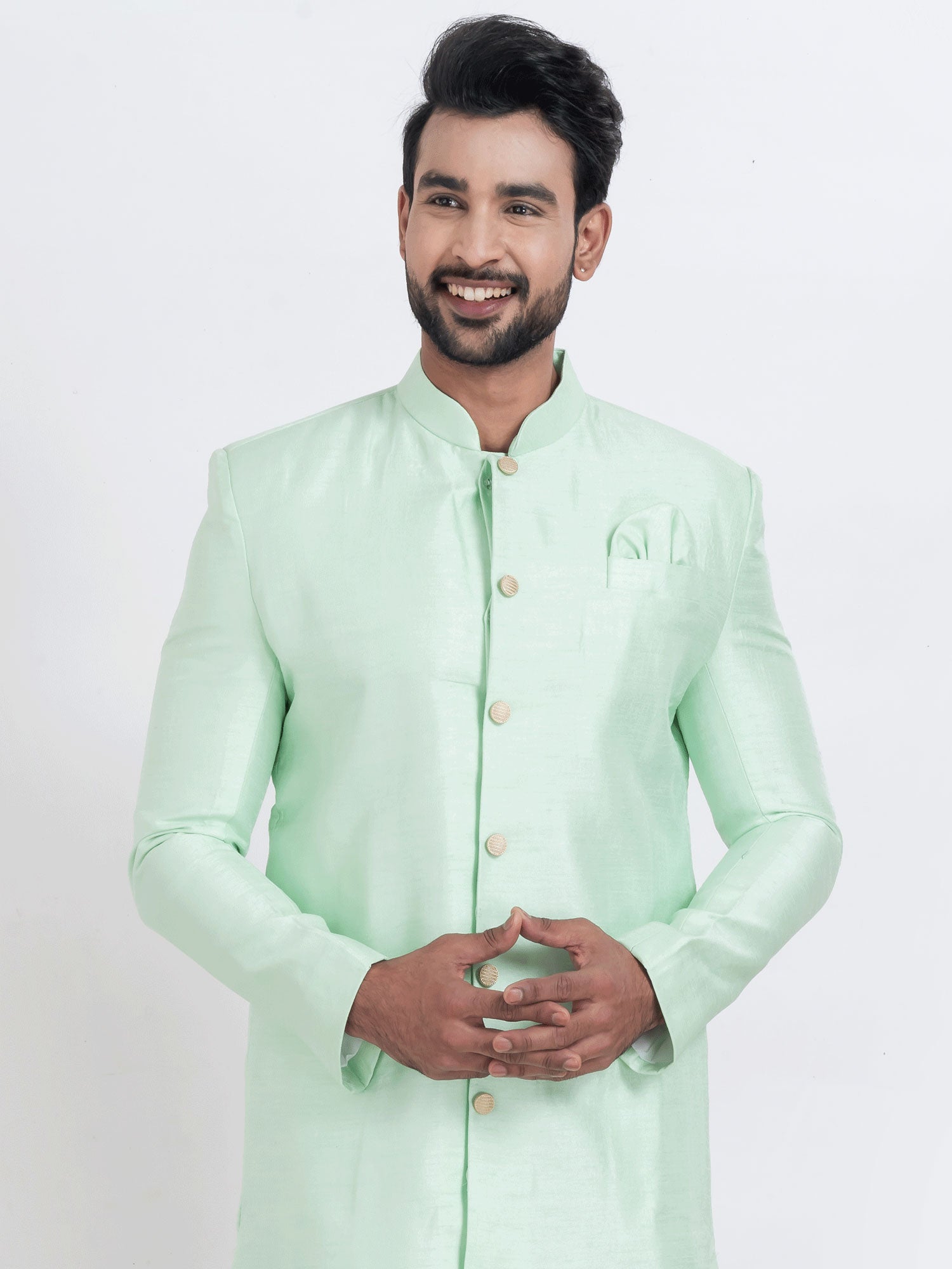Mint Green Dhupion Silk Festive Indo Western Set
