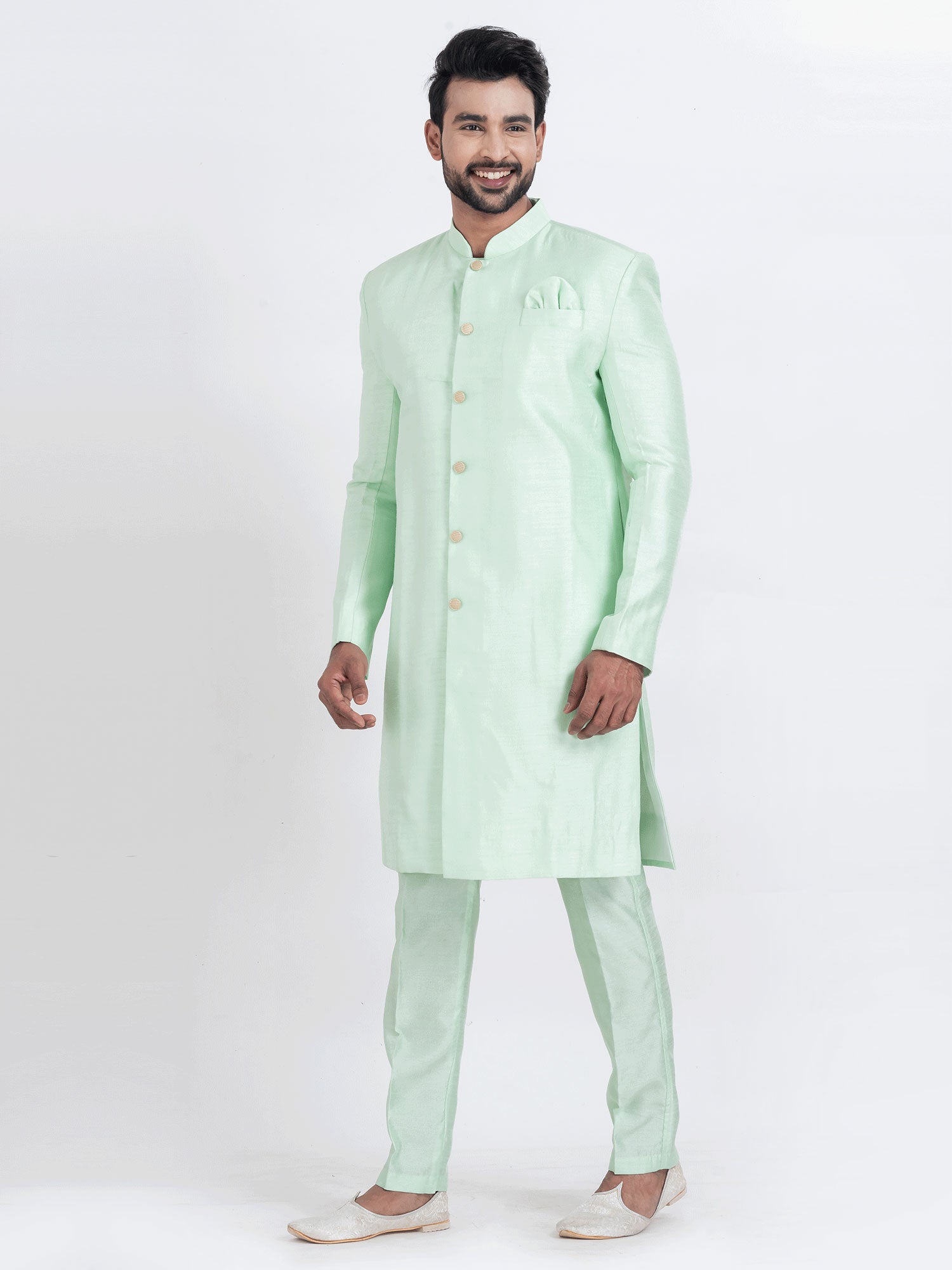 Mint Green Dhupion Silk Festive Indo Western Set