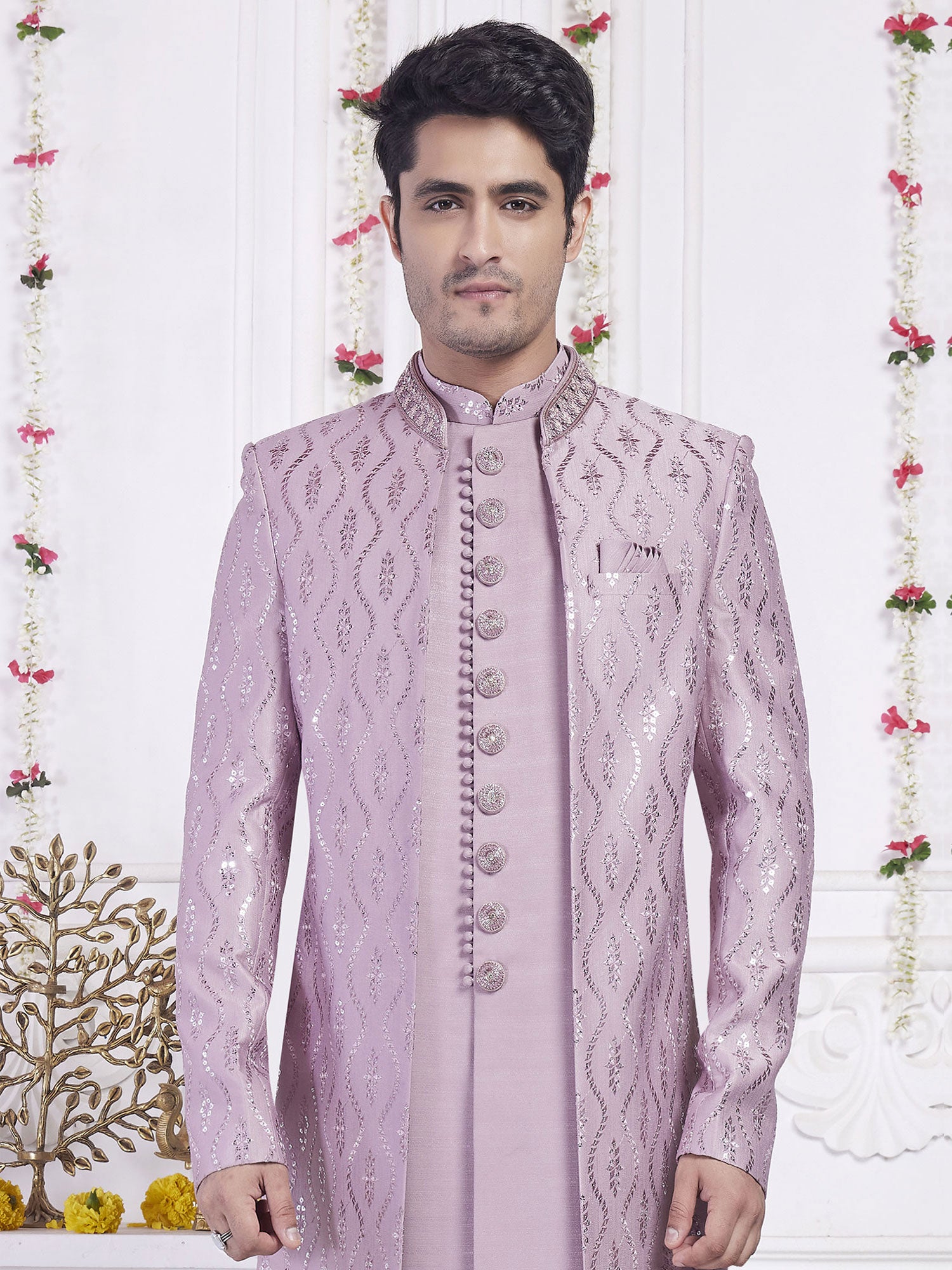 Lilac Menswear Wedding Indowestern Set In Jacket Style