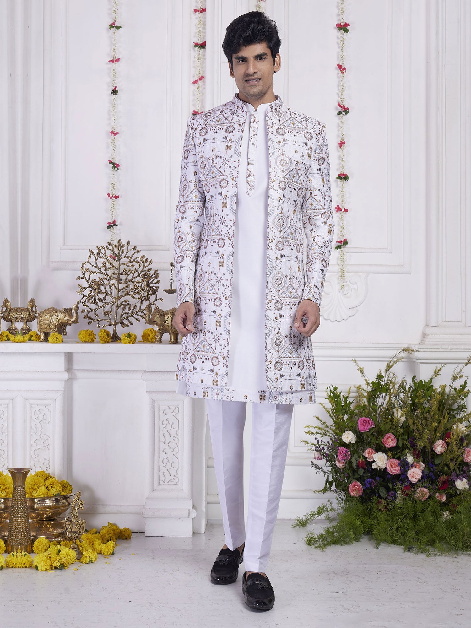 Light Purple Festive Wear Indowestern In Floral Work
