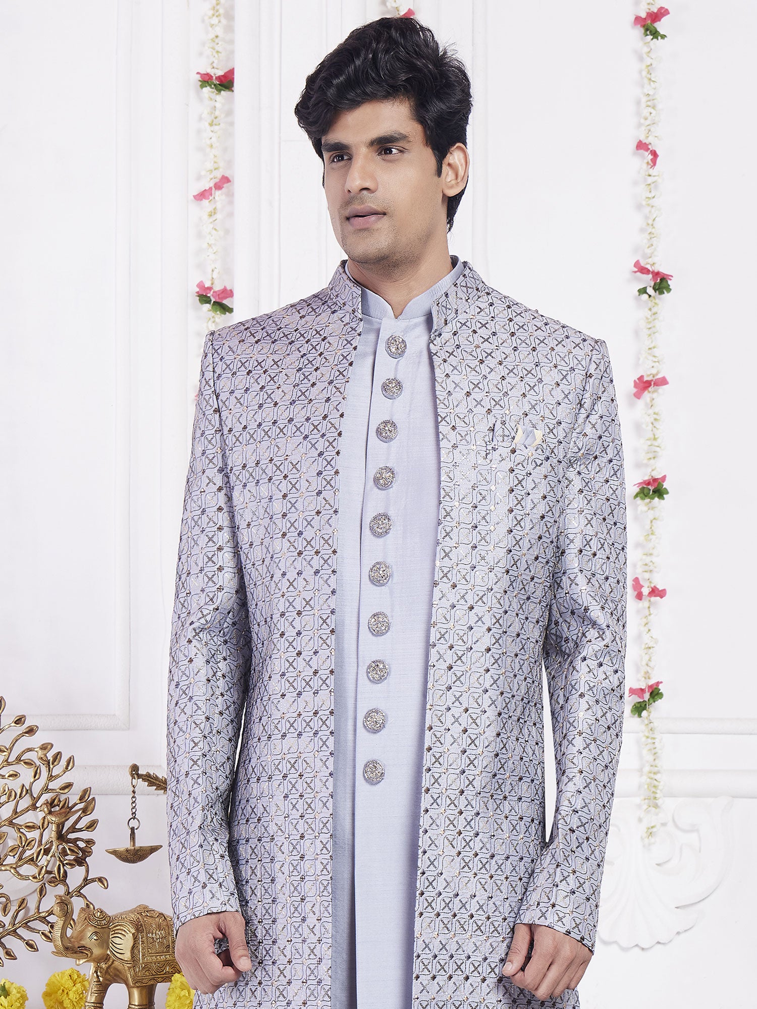 Purple Sequins Enhanced Indowestern For Mens