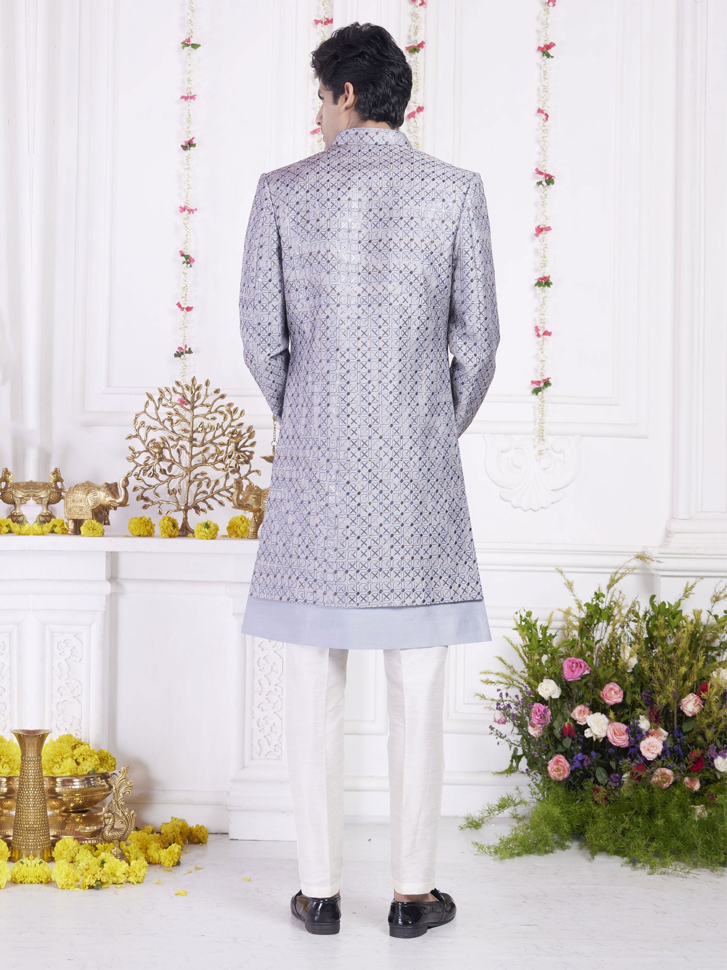 Purple Sequins Enhanced Indowestern For Mens