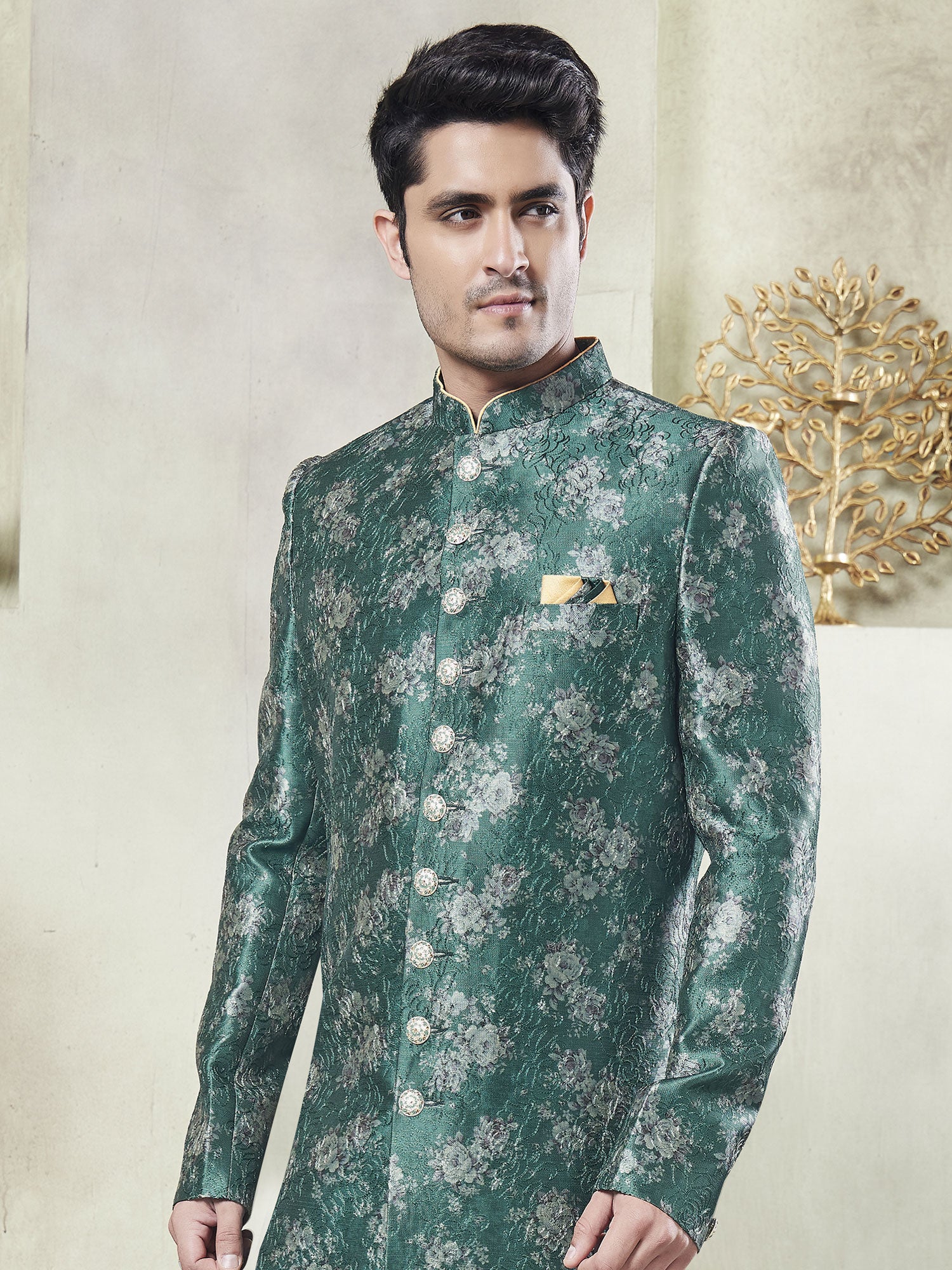 Rama Green Thread Augmented Wedding Sherwani
