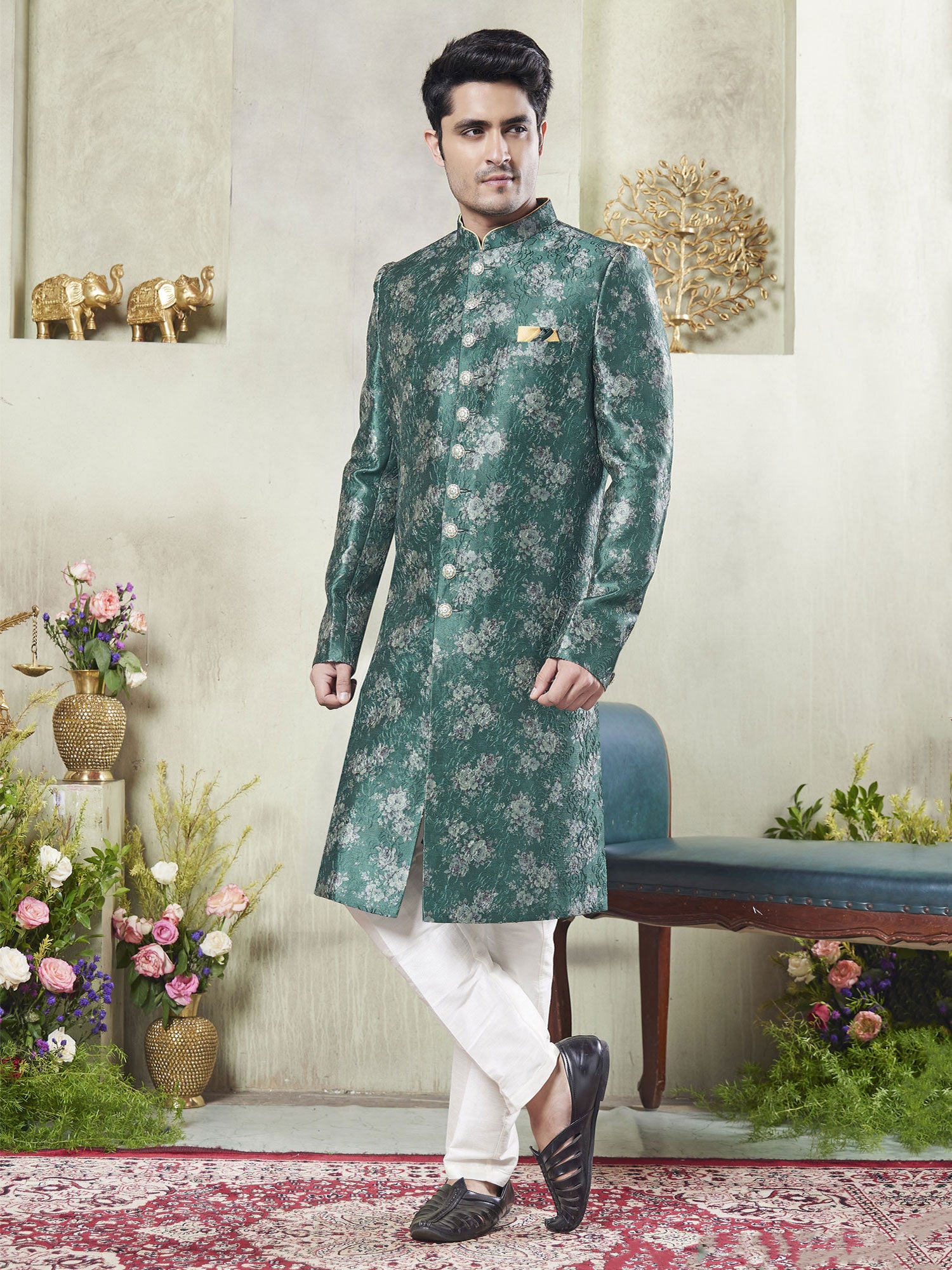 Rama Green Thread Augmented Wedding Sherwani