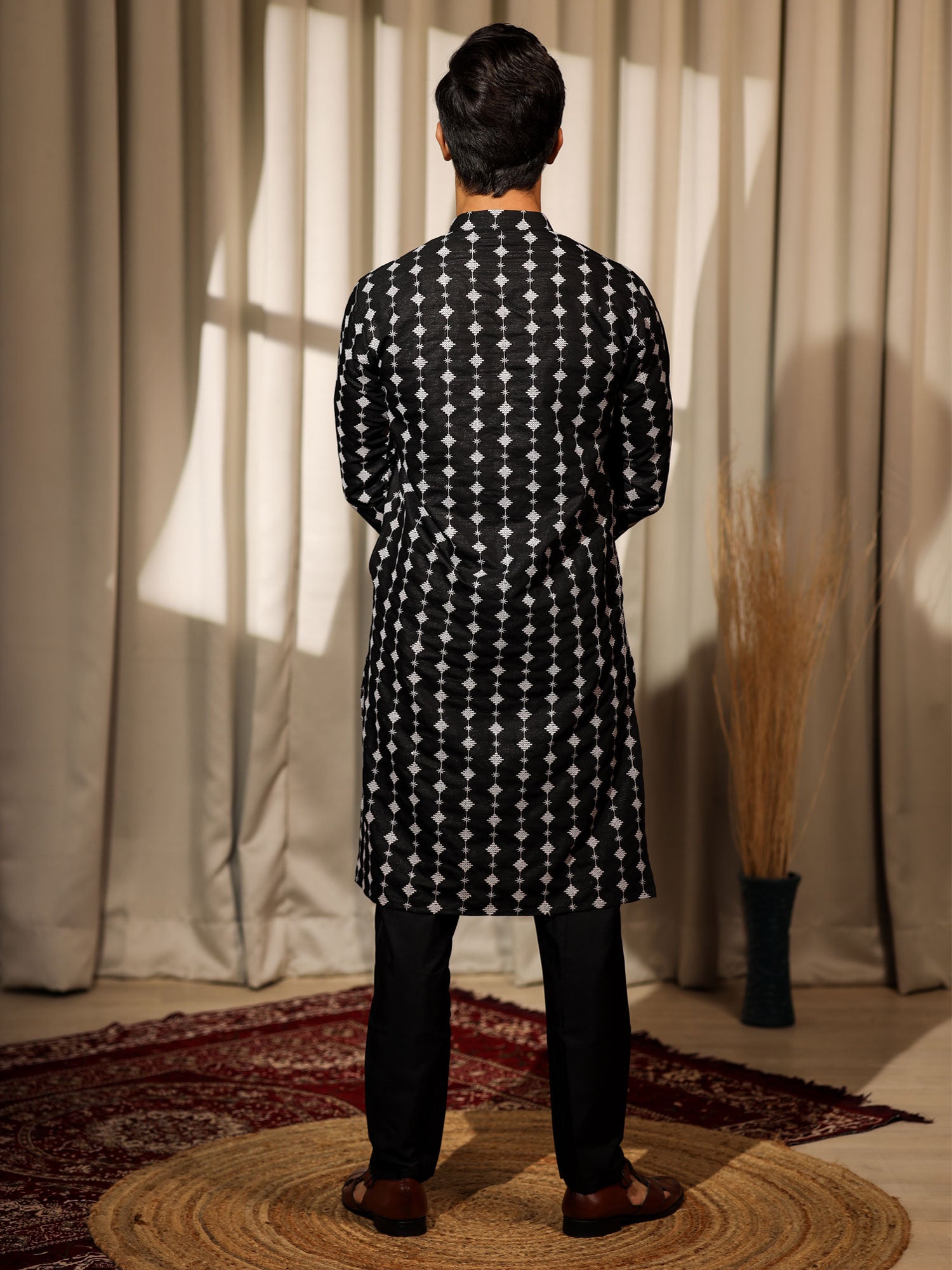 Black Casual Men's Kurta Pyjama Set