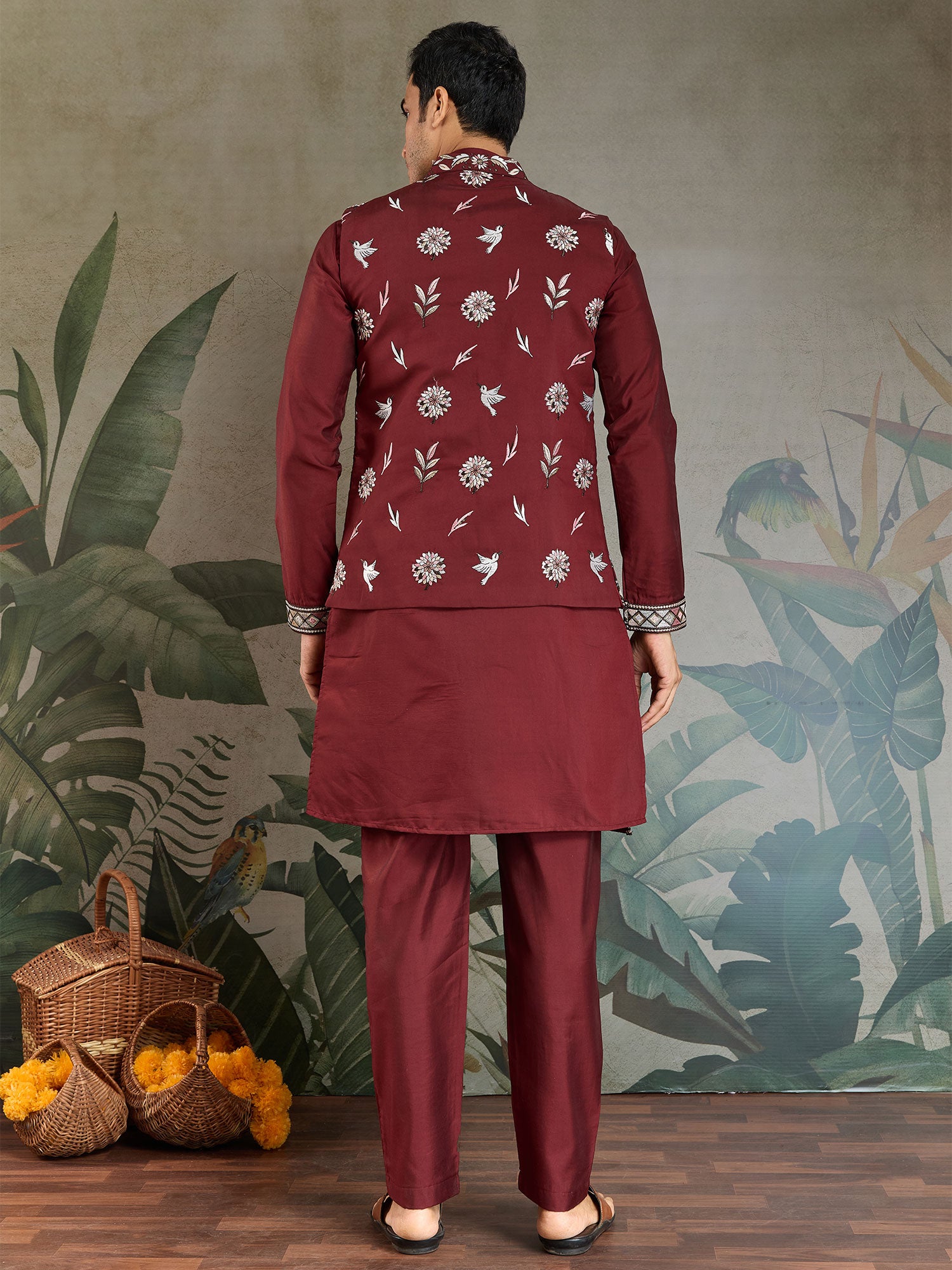 Maroon Sequins Augmented Readymade Kurta Set