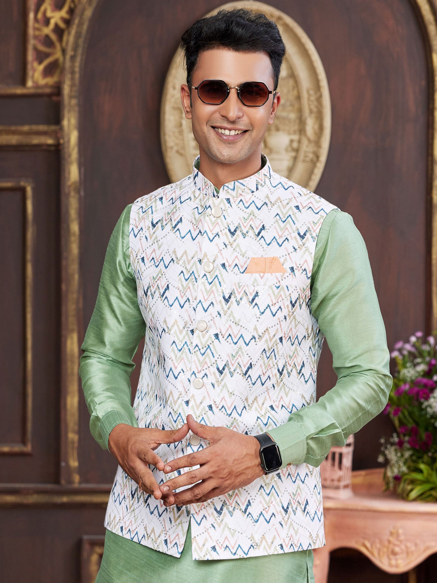 Pista Green Readymade Silk Kurta Pyjama
