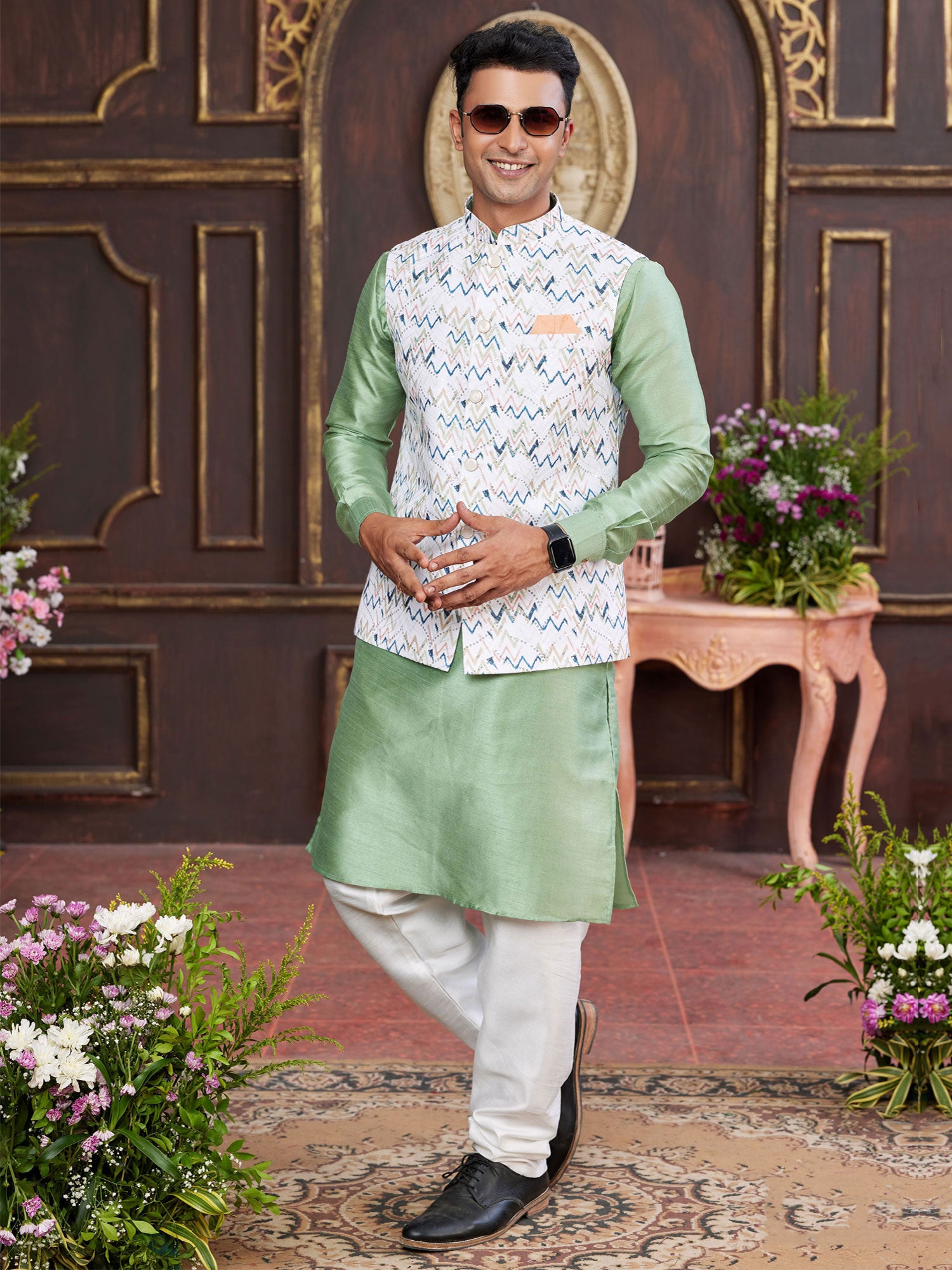 Pista Green Readymade Silk Kurta Pyjama