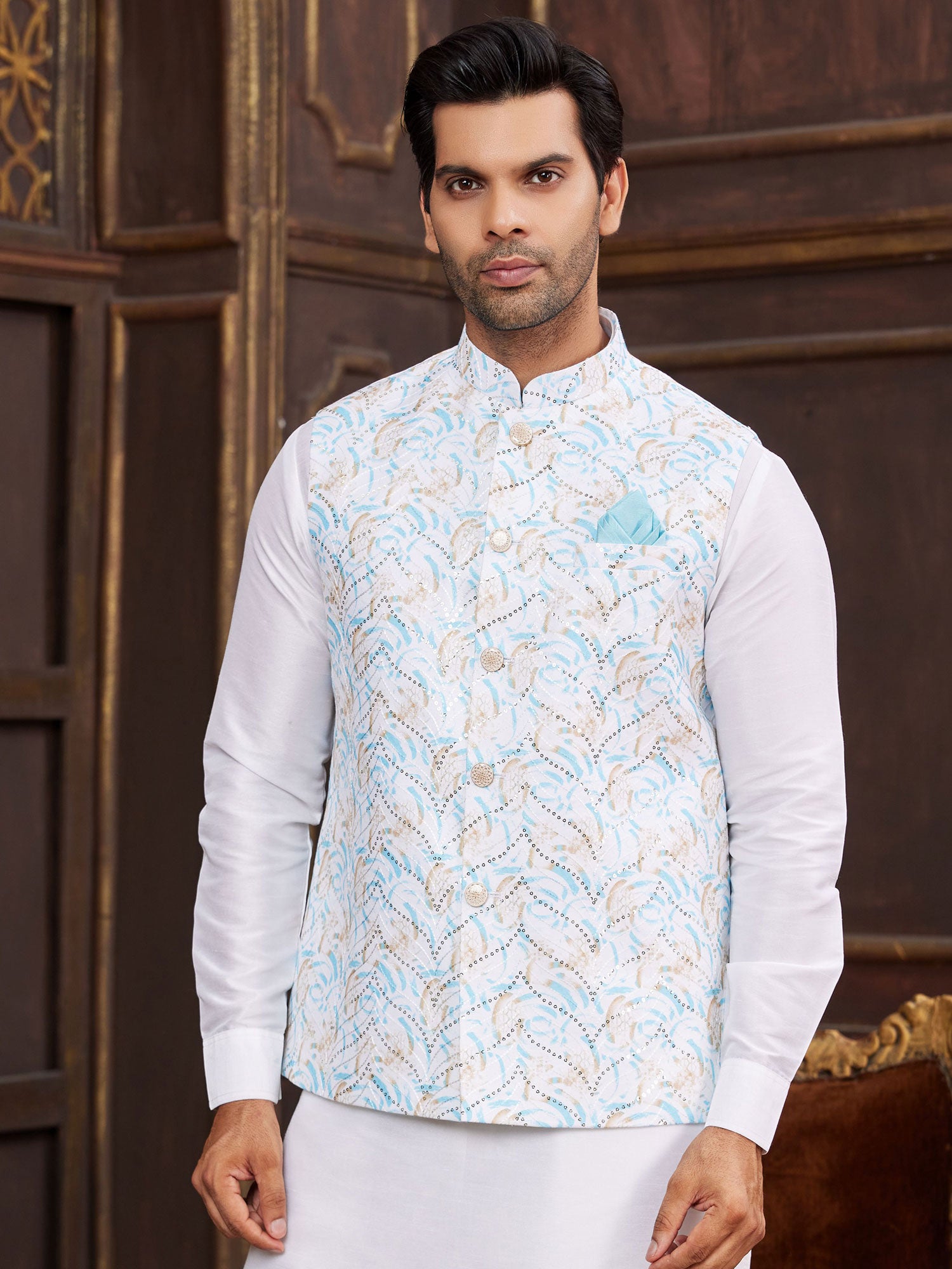 Off White Readymade Kurta Set In Sequins Work