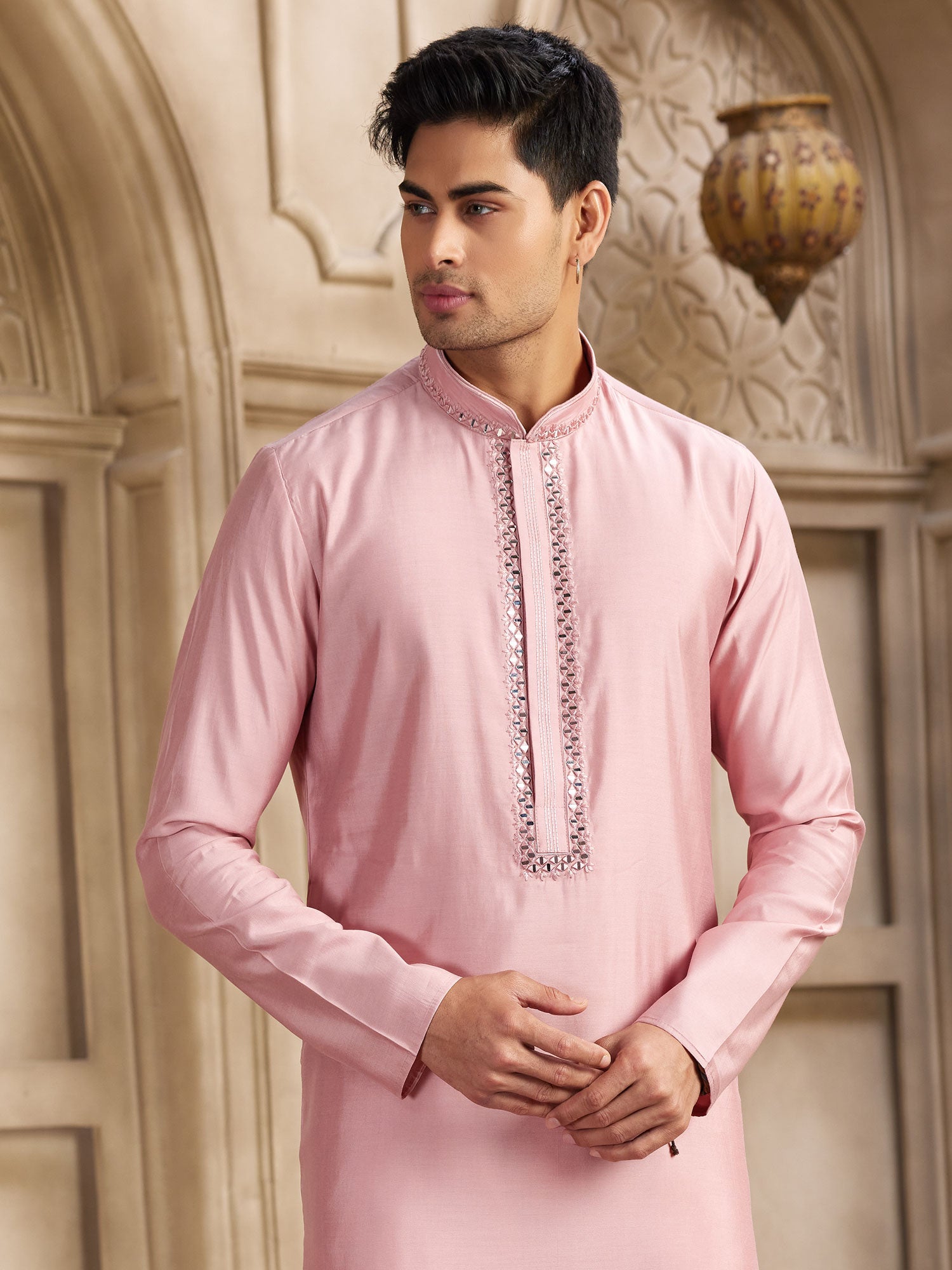 Pink Festive Wear Silk Kurta Pyjama For Mens