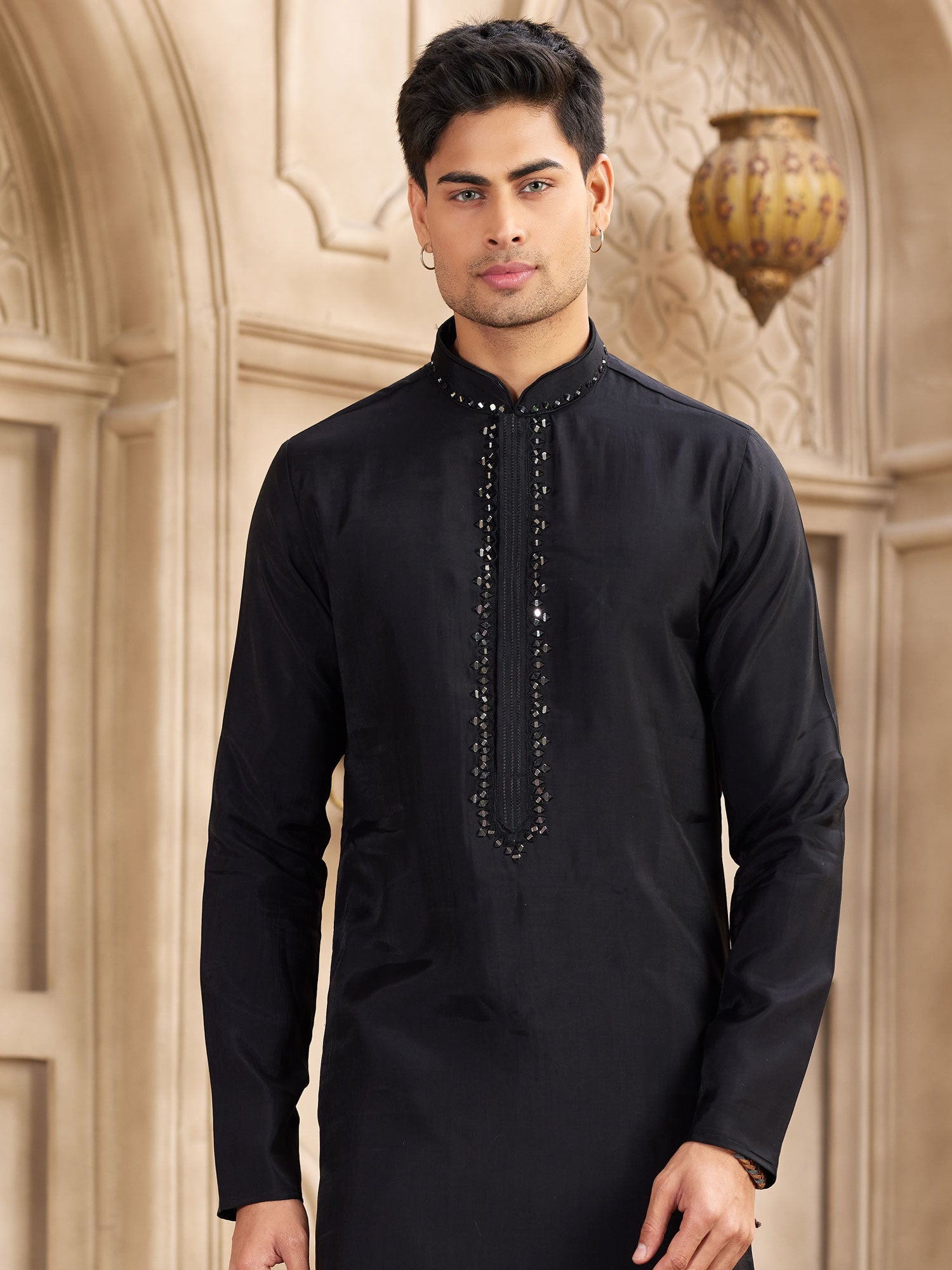 Black Party Readymade Kurta Set For Mens