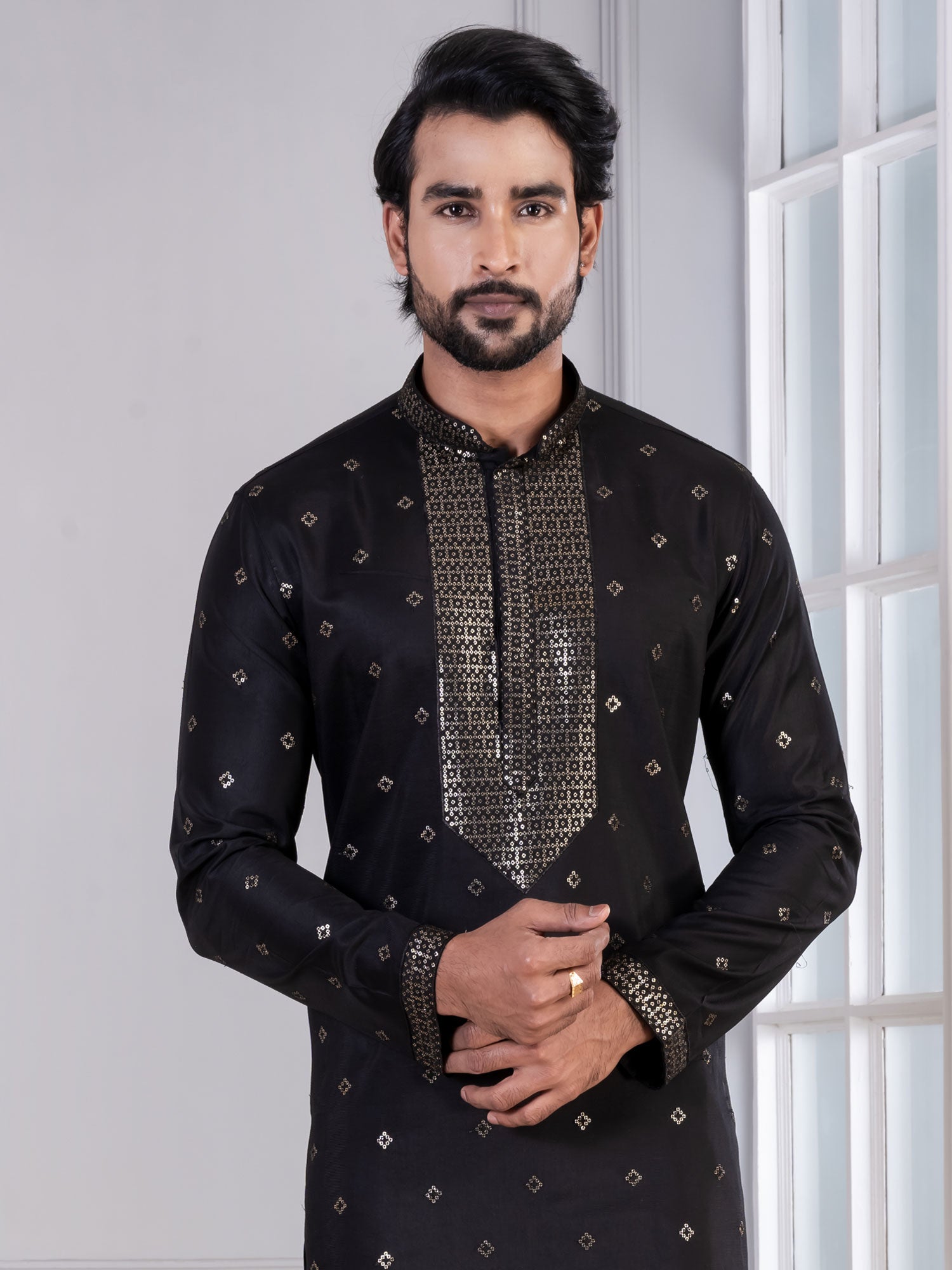 Black Sequins Enhanced Readymade Kurta Pyjama