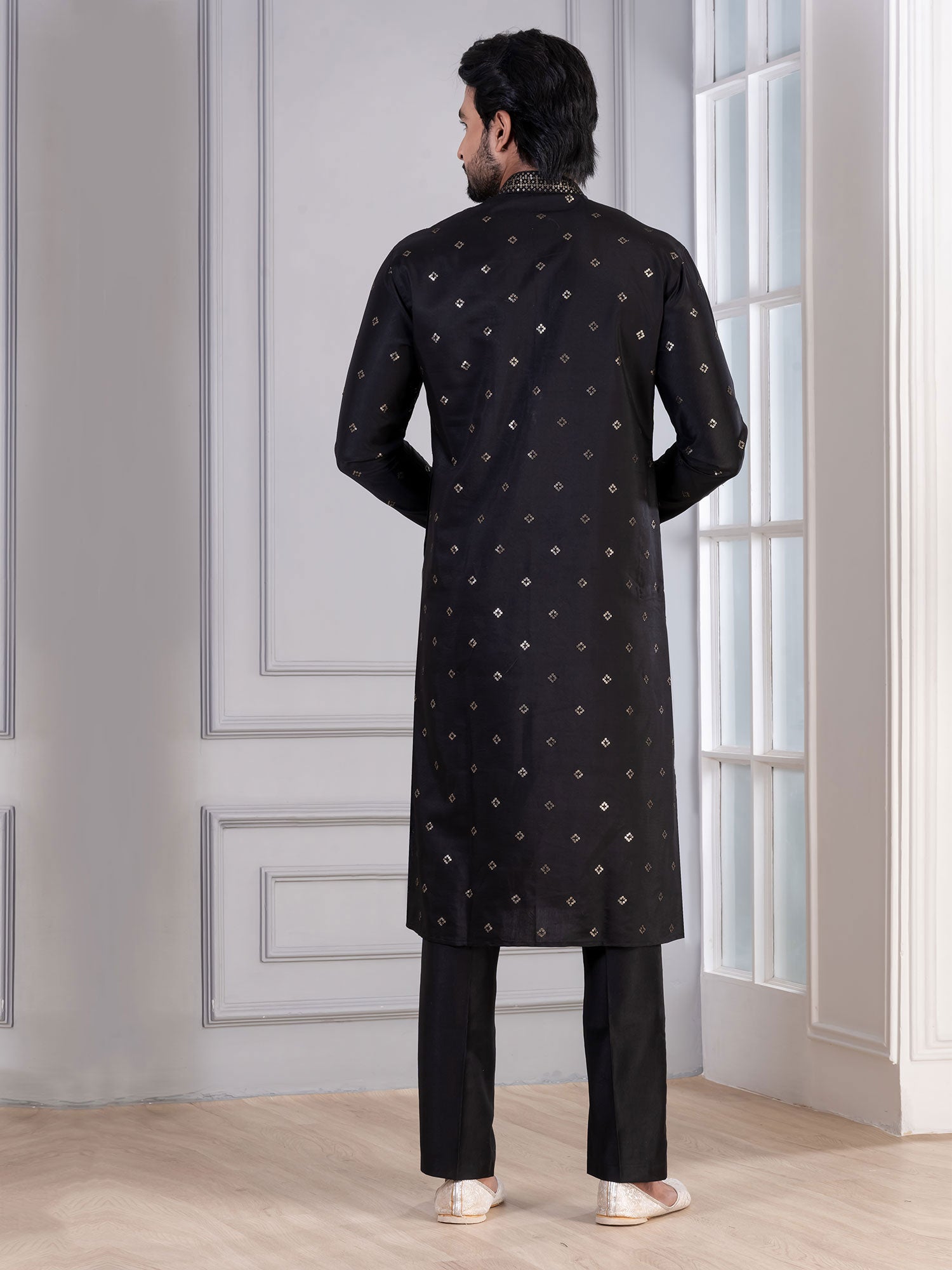 Black Sequins Enhanced Readymade Kurta Pyjama