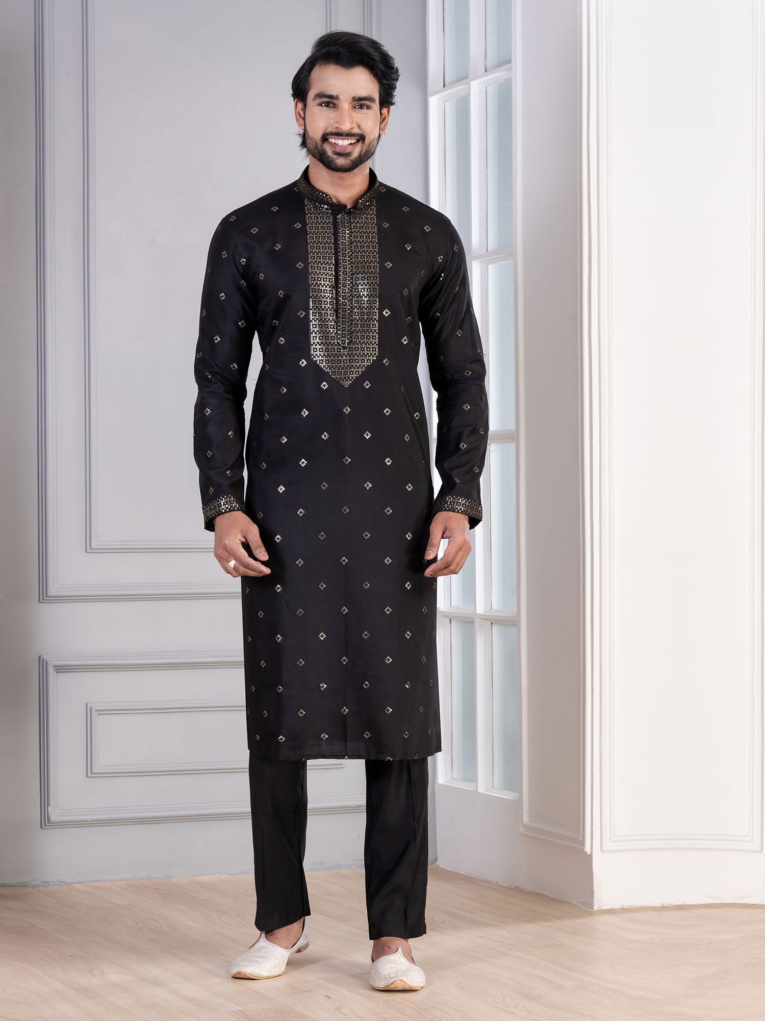 Black Sequins Enhanced Readymade Kurta Pyjama