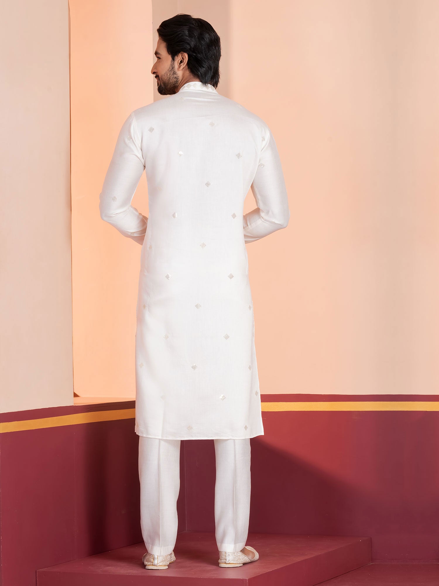 White Embroidered Readymade Men's Kurta Set