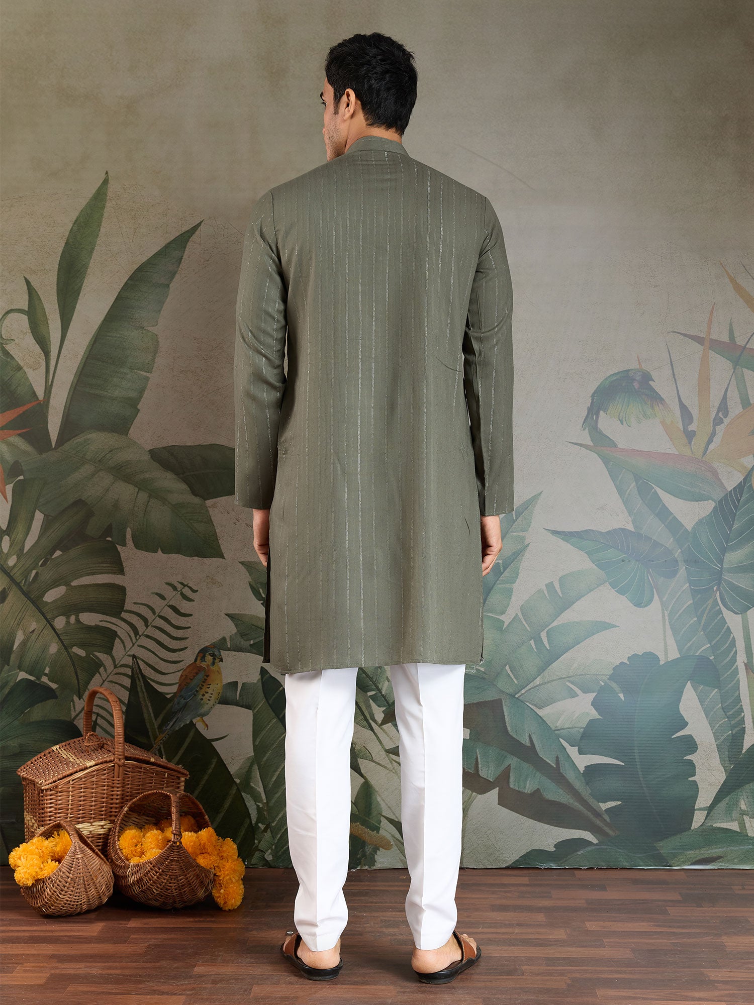 Green Readymade Navratri Kurta Pyjama Set For Mens