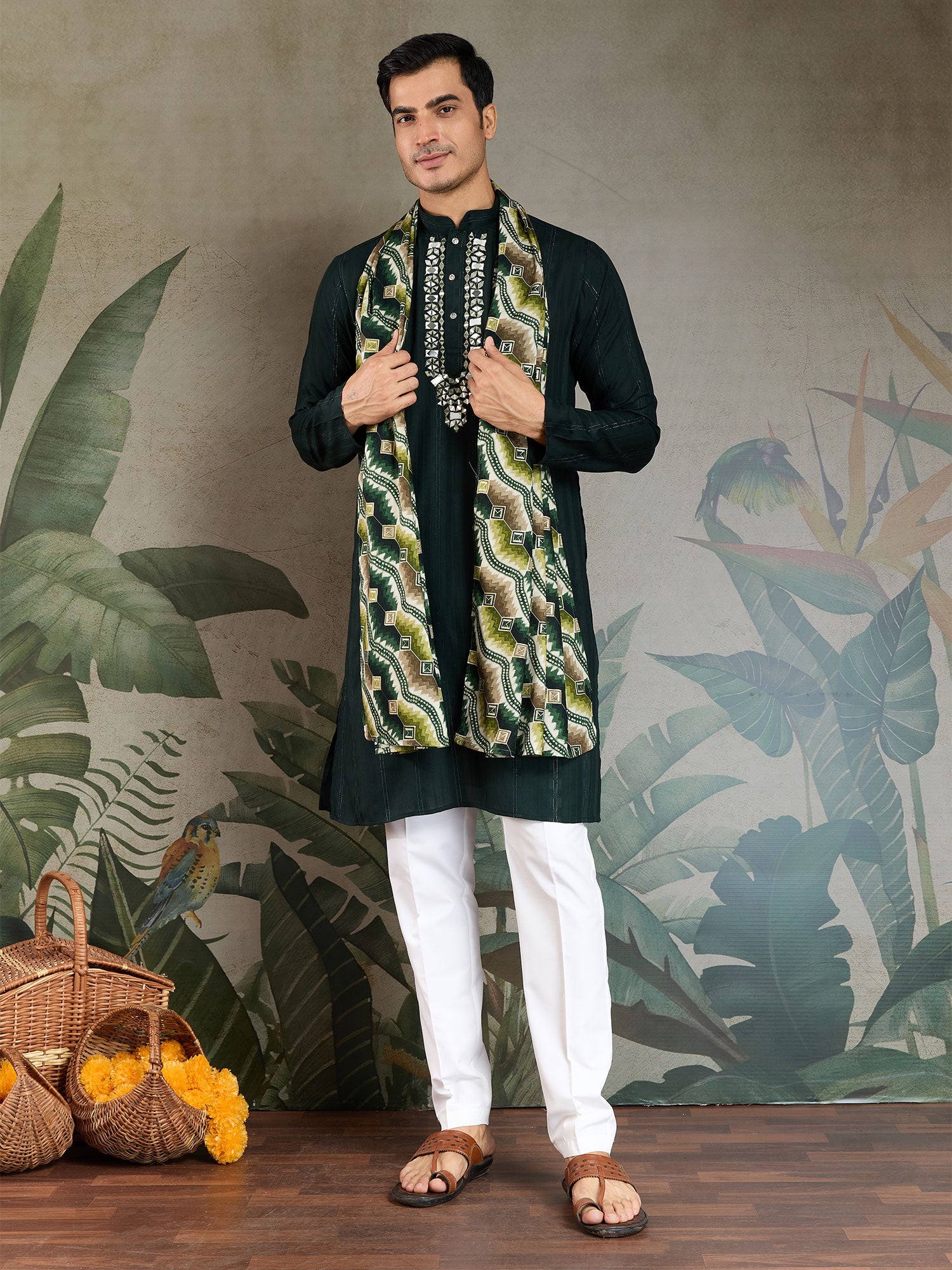 Peacock Green Men;s Readymade Kurta Pyjama Set