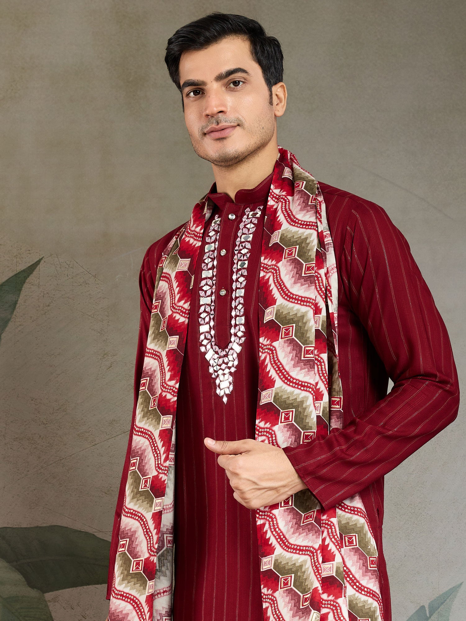 Red Mirror Augmented Festive Kurta Pyjama