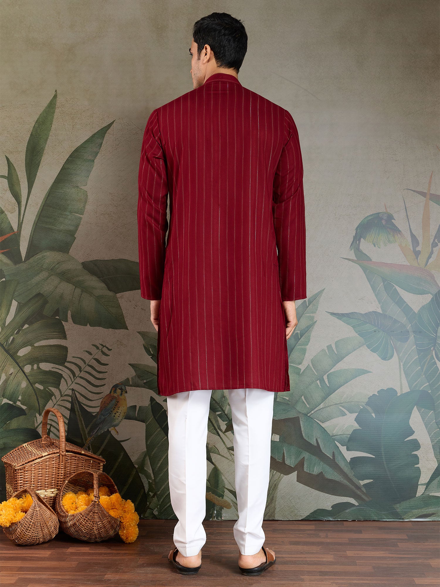 Red Mirror Augmented Festive Kurta Pyjama