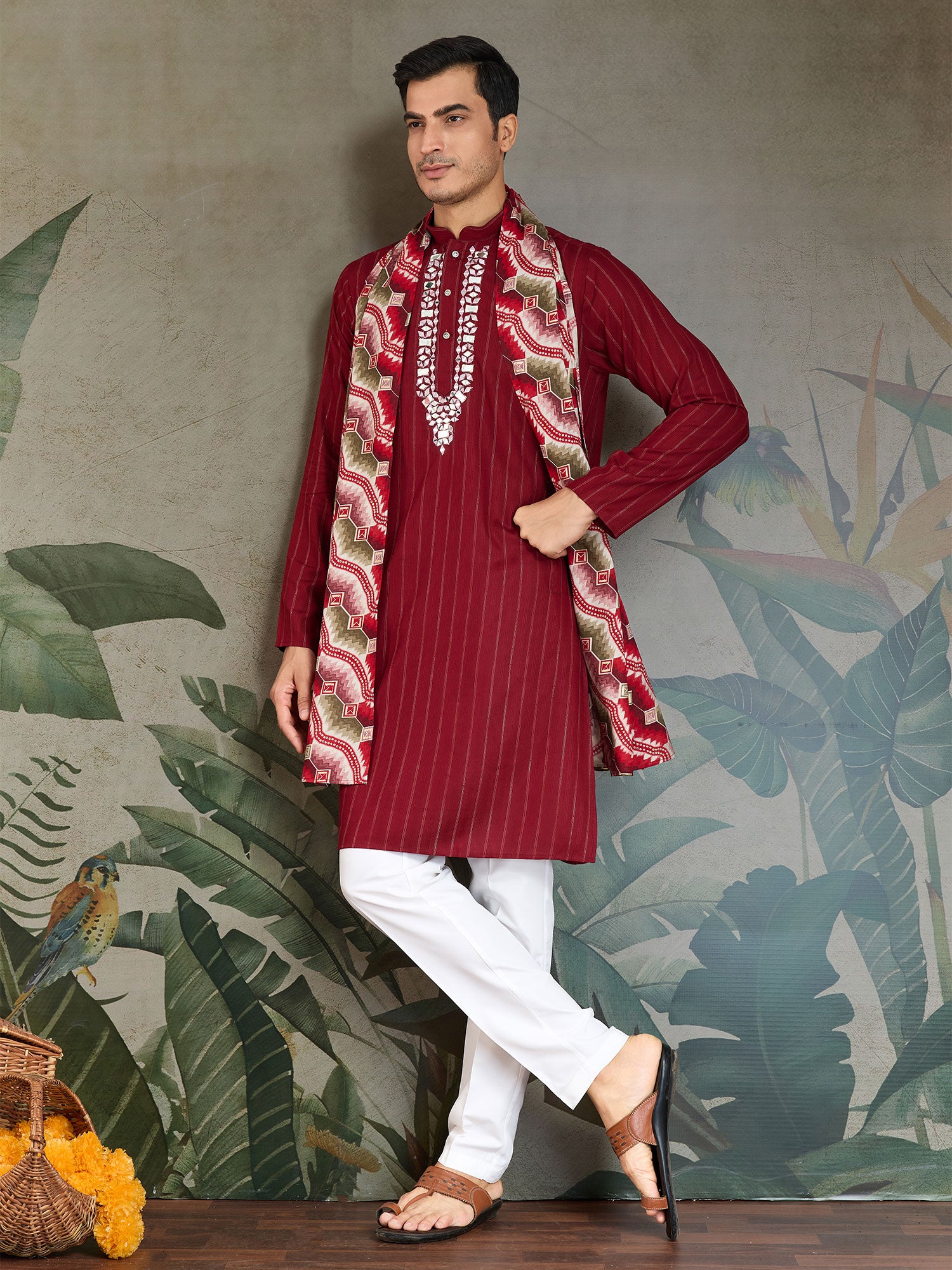 Red Mirror Augmented Festive Kurta Pyjama