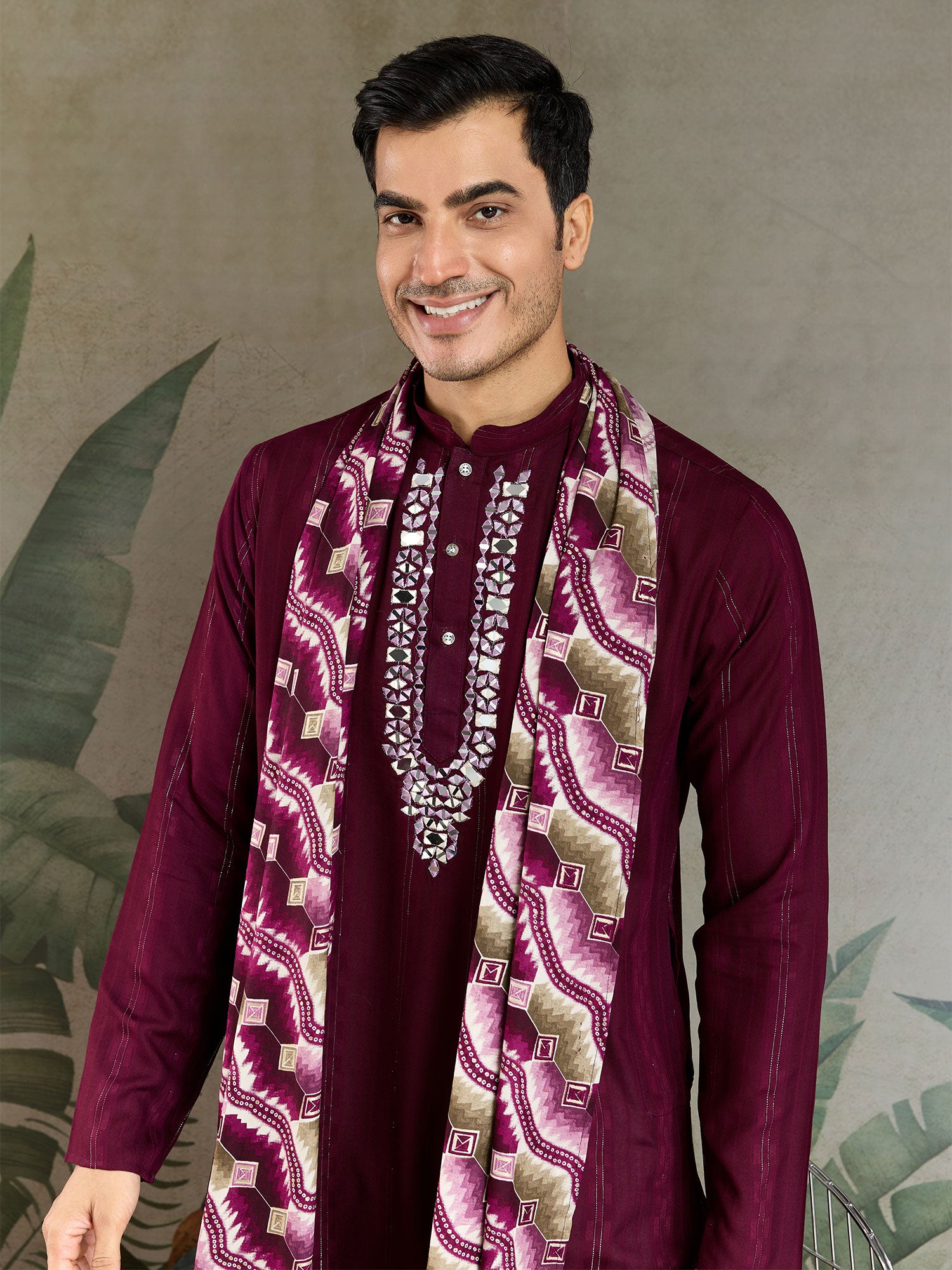 Wine Mirror Enhanced Readymade Men's Kurta Set