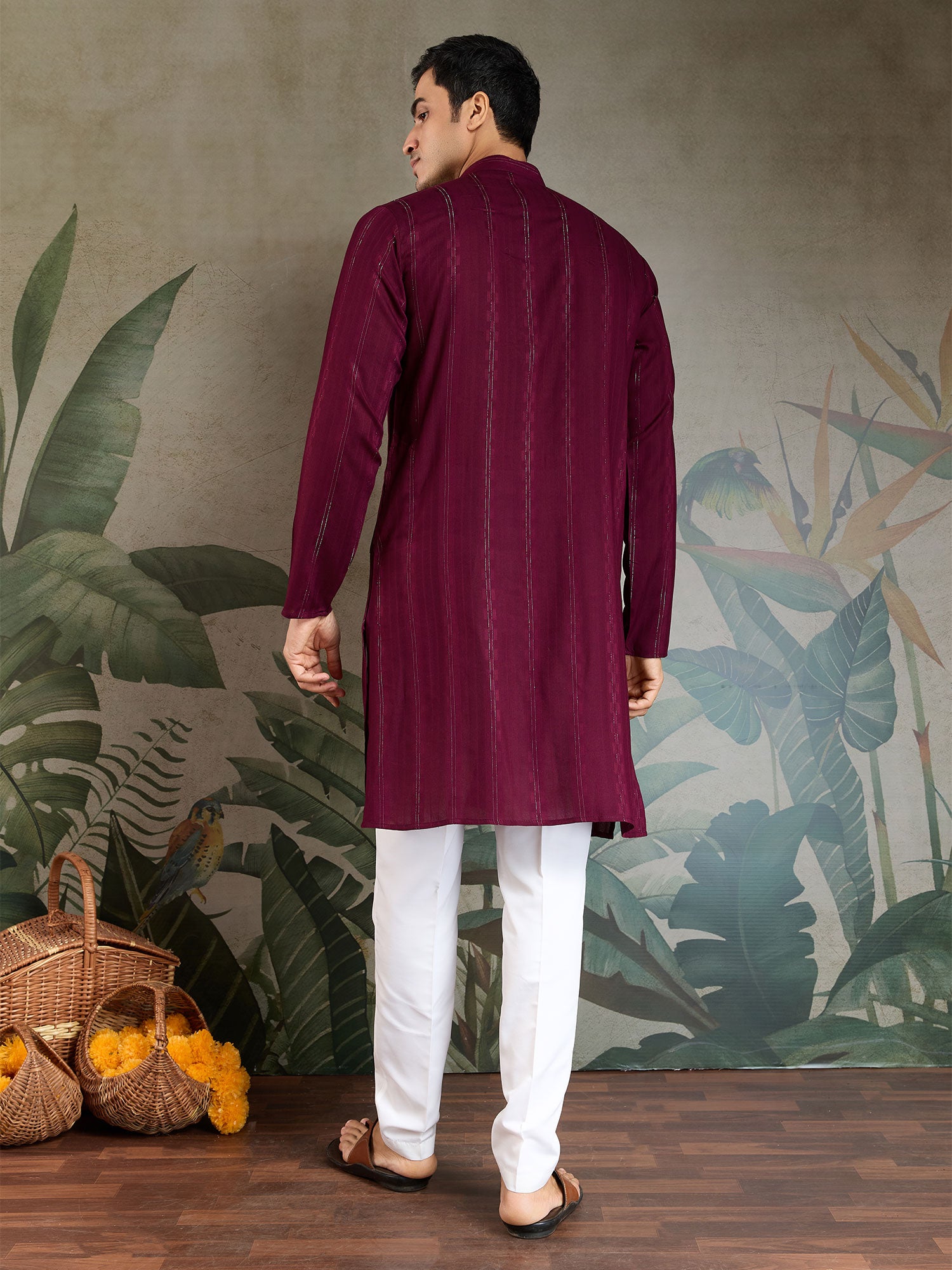 Wine Mirror Enhanced Readymade Men's Kurta Set