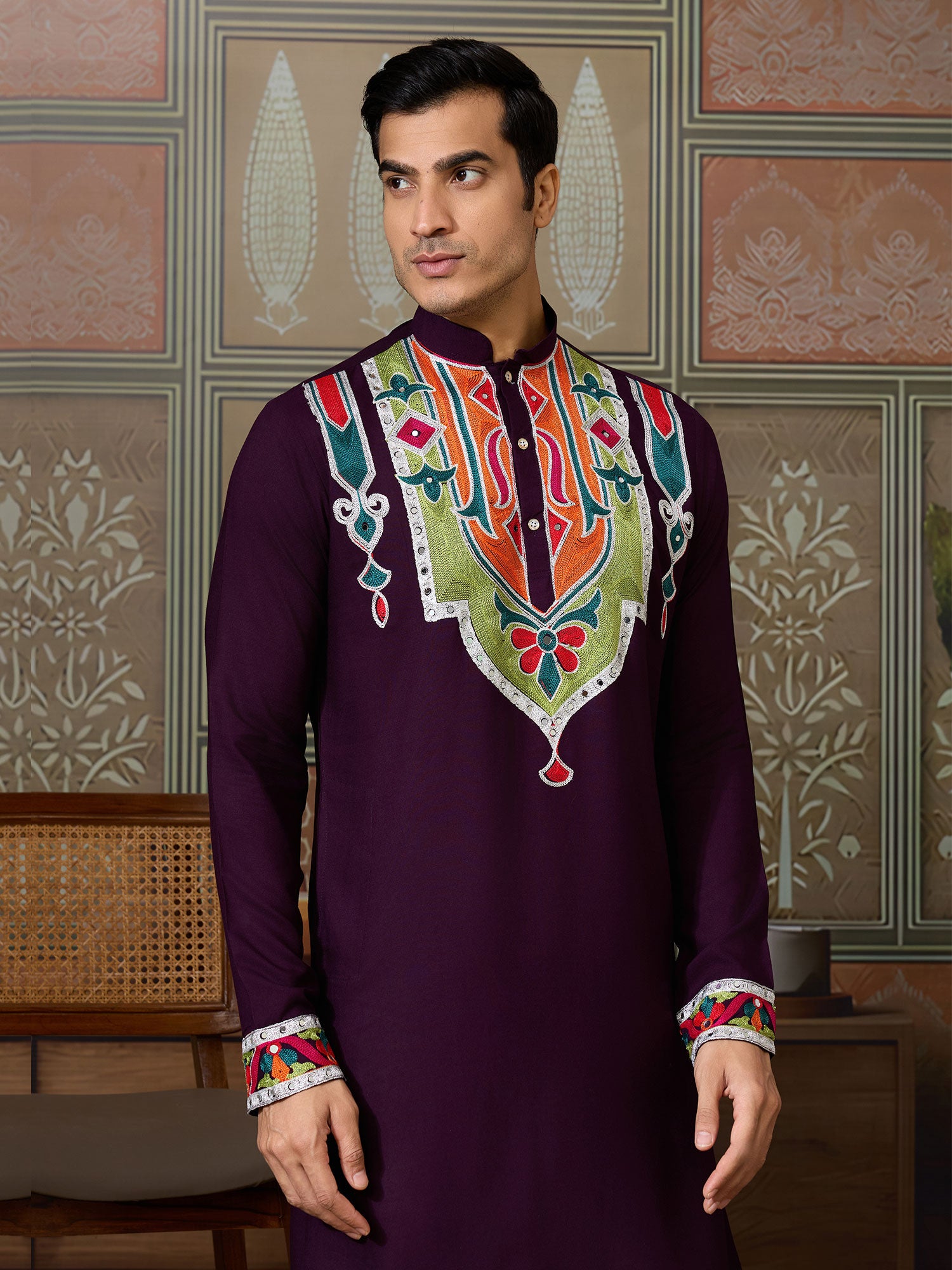 Wine Mirror Enhanced Readymade Kurta Set