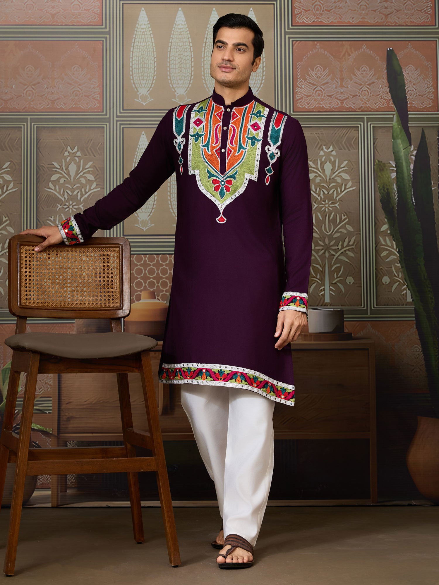 Wine Mirror Enhanced Readymade Kurta Set