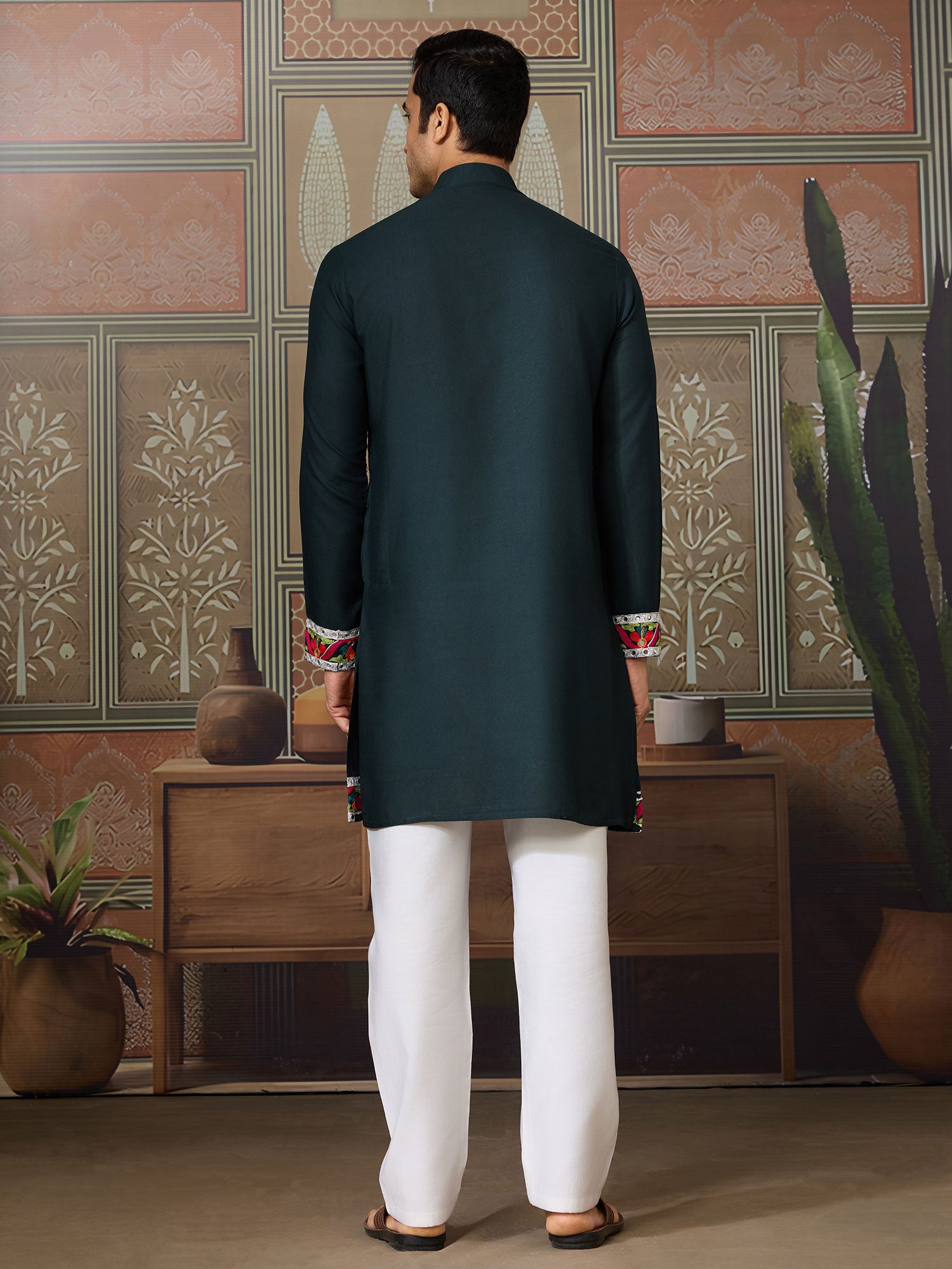 Green Floral Thread Work Navratri Kurta Pyjama