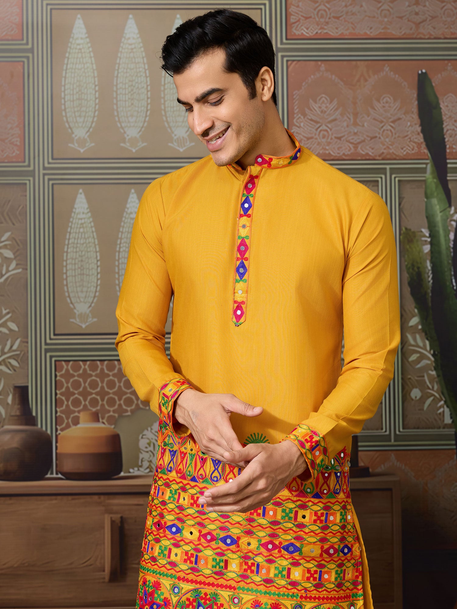 Yellow Navratrri Men's Wear Kurta Pyjama