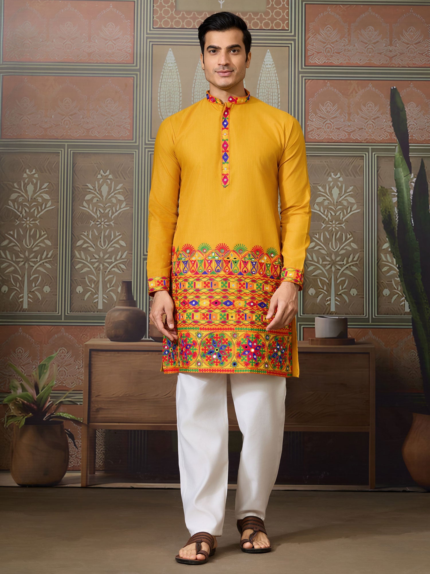 Yellow Navratrri Men's Wear Kurta Pyjama