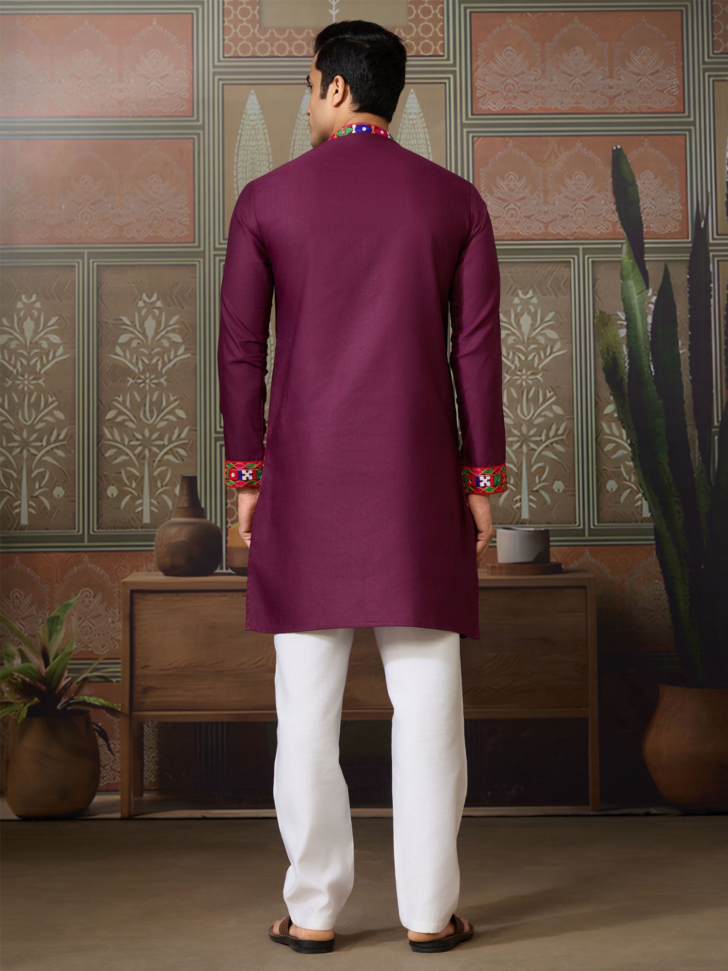 Wine Menswear Festive Kurta Set In Cotton Silk