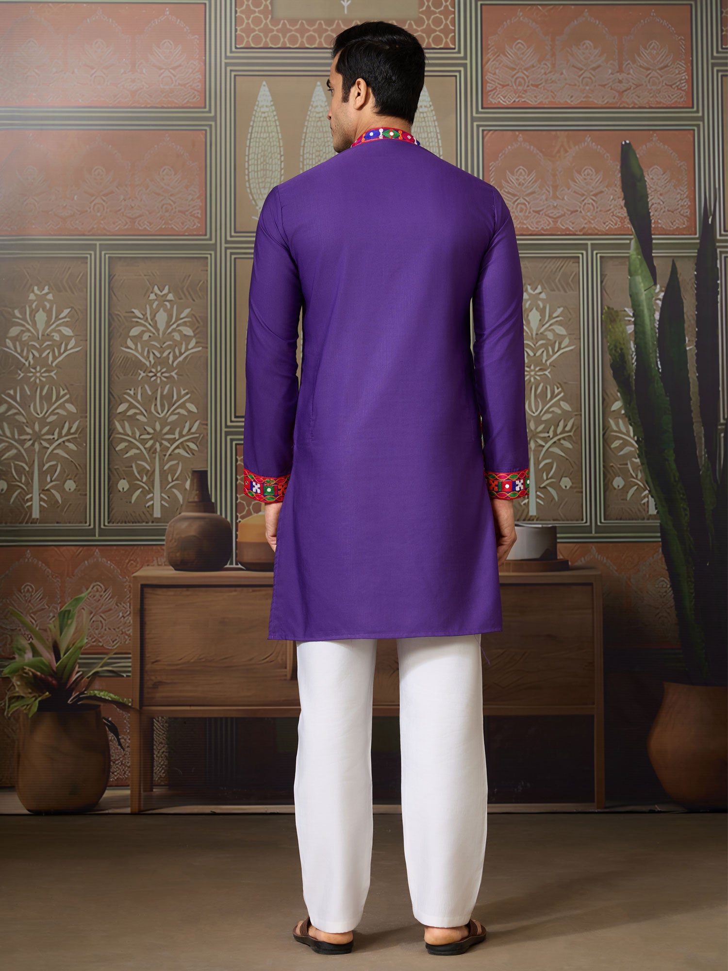 Purple Embroidered Navratri Kurta Set For Mens