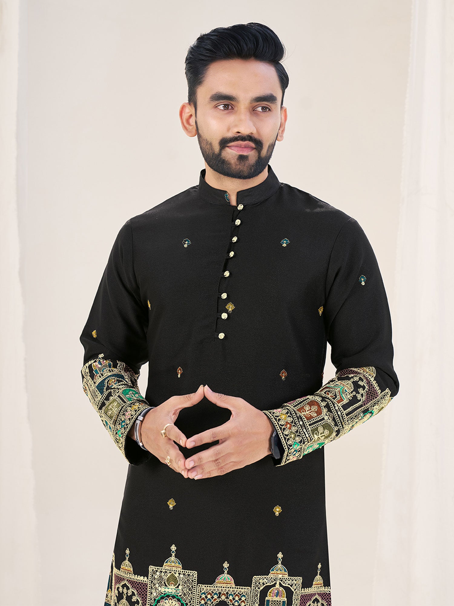 Black Heavy Embroidered Navratri Men's Kurta Pyjama