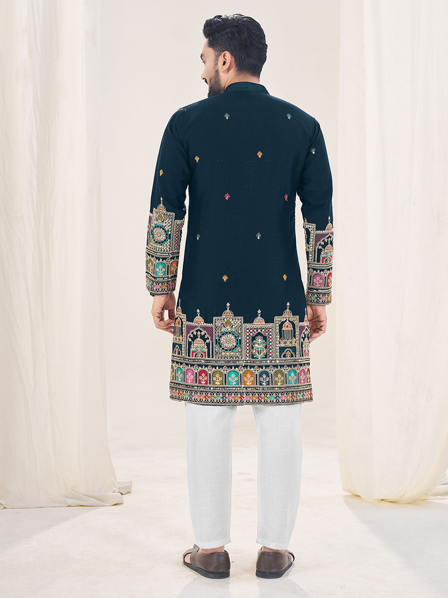 Navy Blue Men's Navratri Kurta Pyjama In Georgette