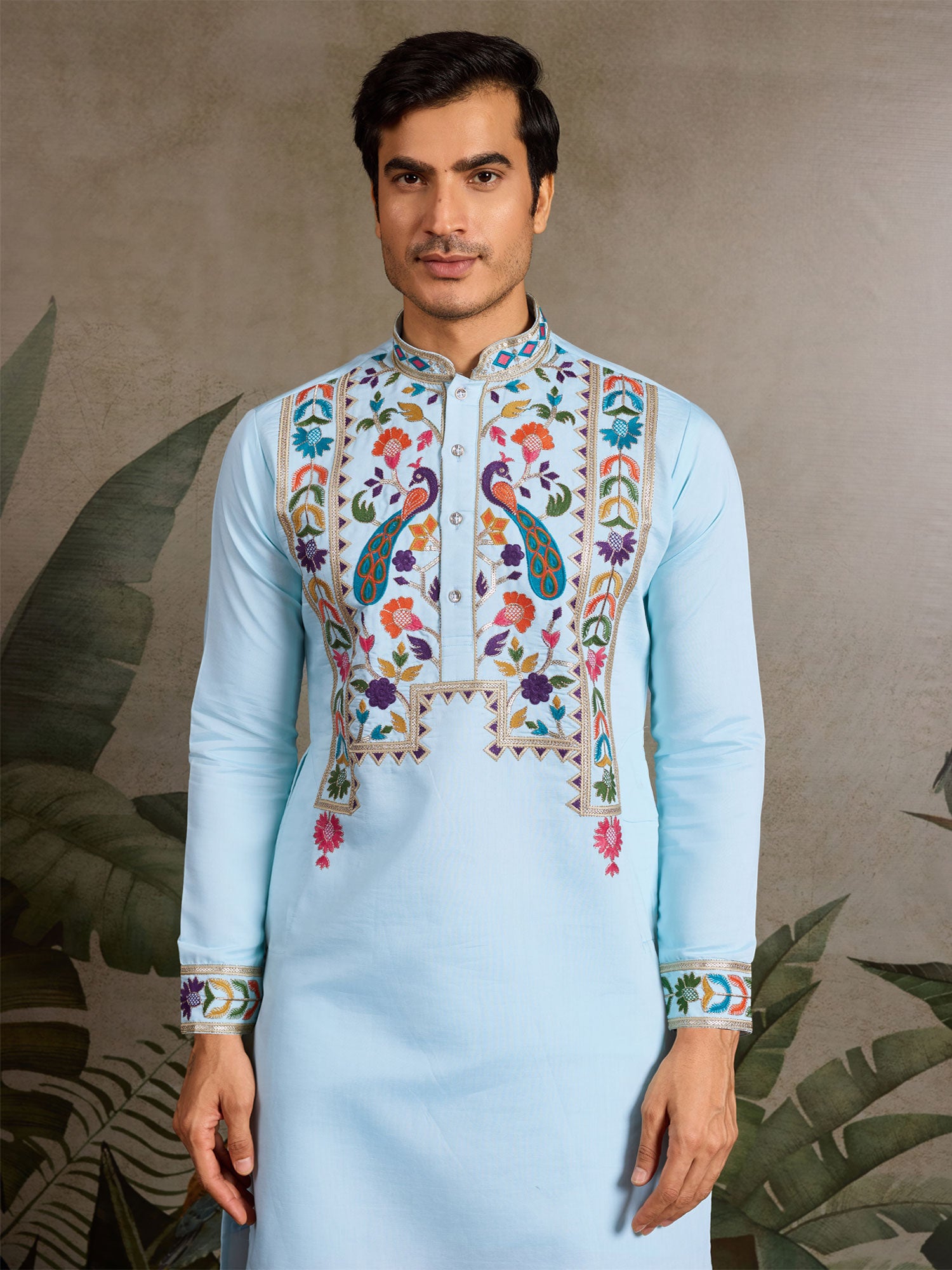 Sky Blue Sequins Enhanced Festive Kurta Pyjama