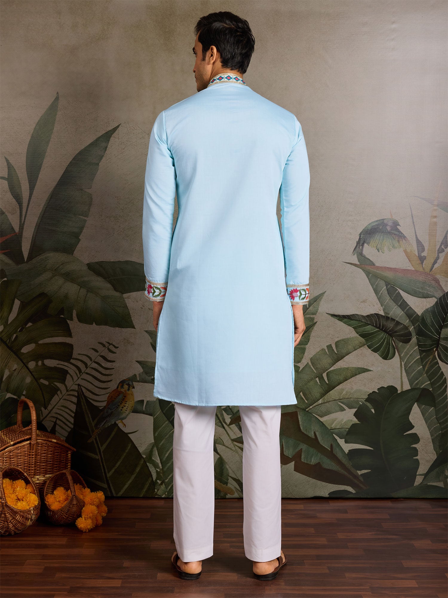 Sky Blue Sequins Enhanced Festive Kurta Pyjama